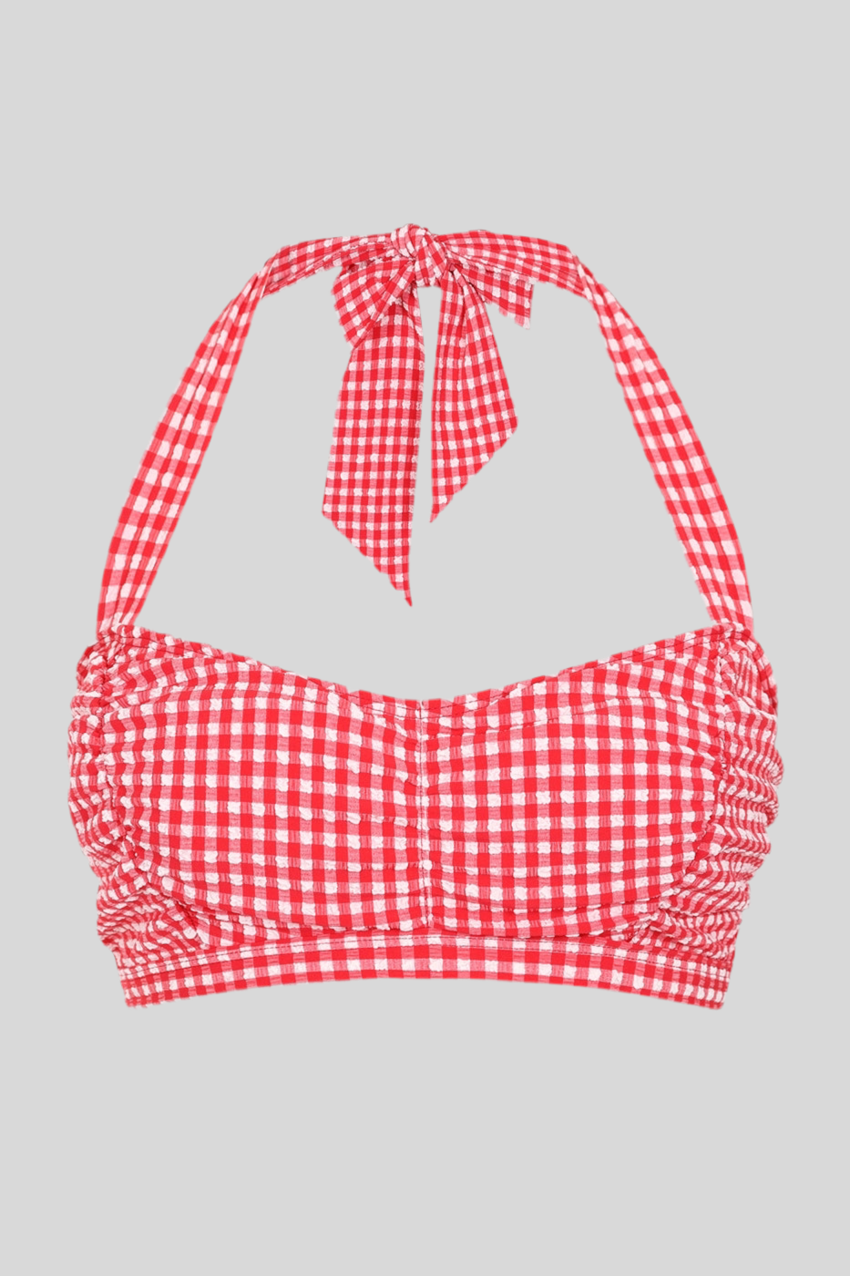 Retro Ruched Gingham Halter Bikini Top