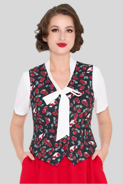 Vintage Cherry Print Waistcoat