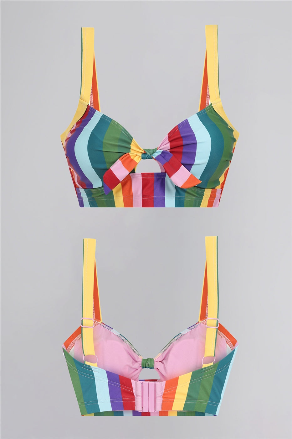 Rainbow Stripes Knot Bikini Top