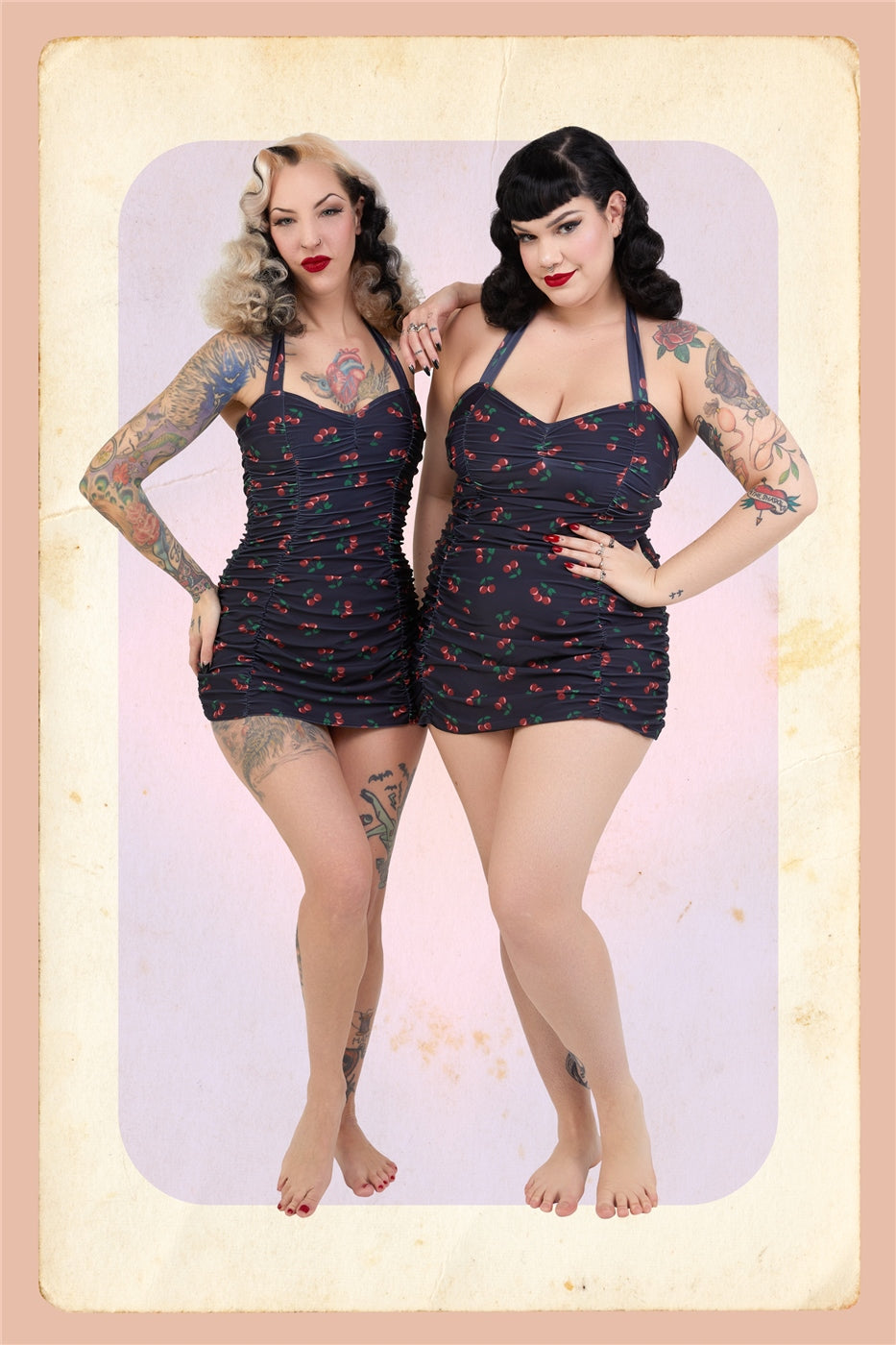 Retro Ruched Cherry halter Swimsuit