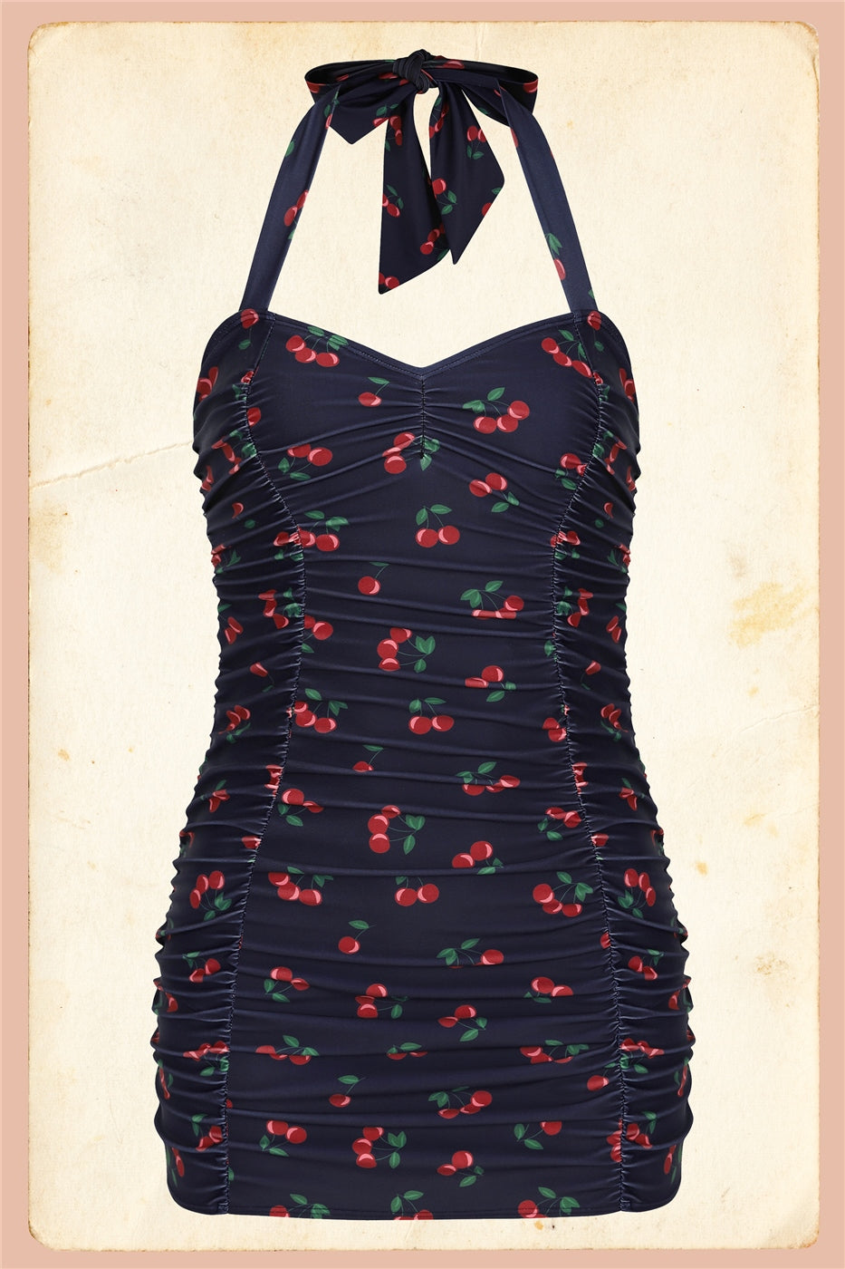 Retro Ruched Cherry halter Swimsuit