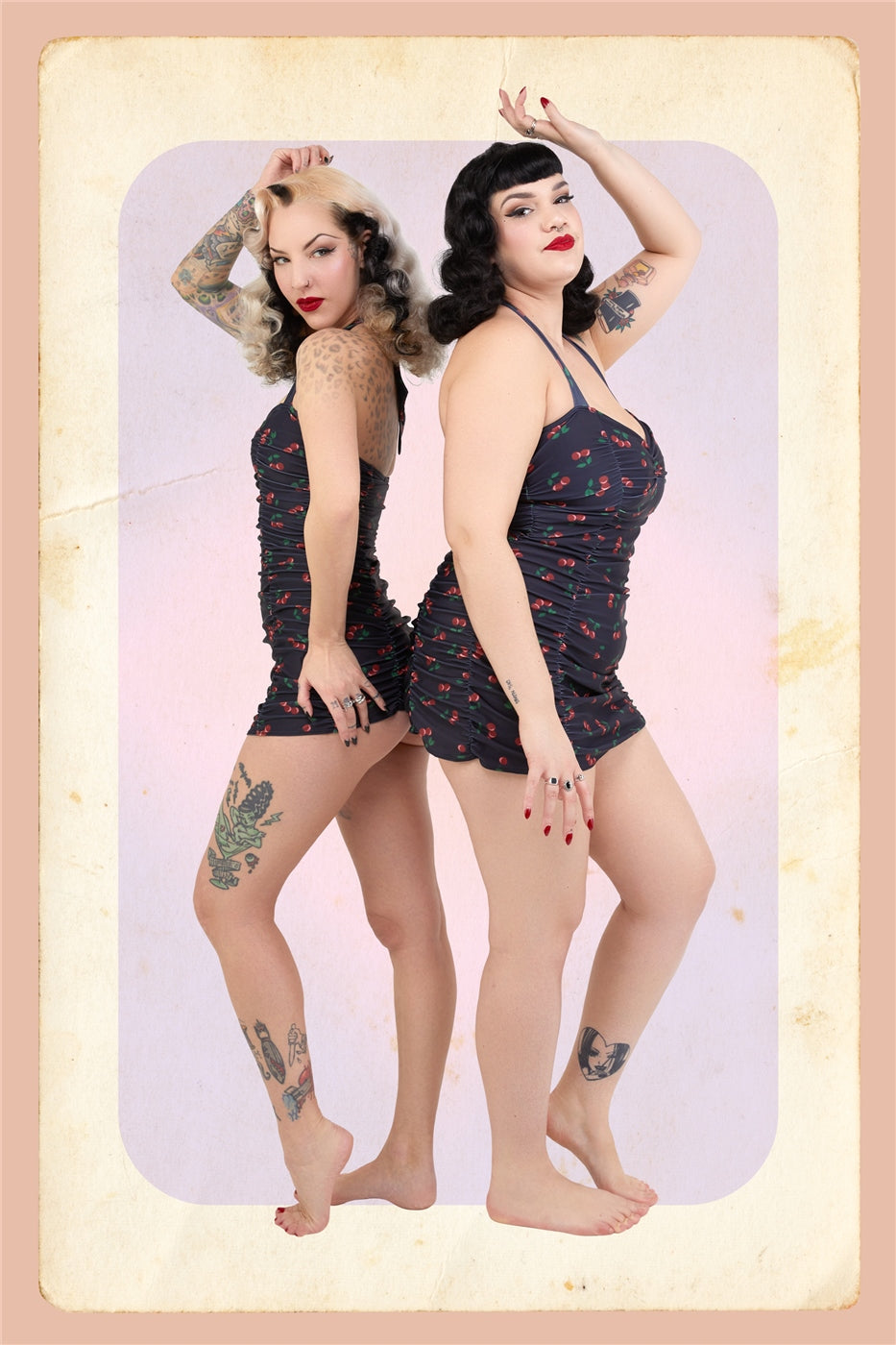 Retro Ruched Cherry halter Swimsuit