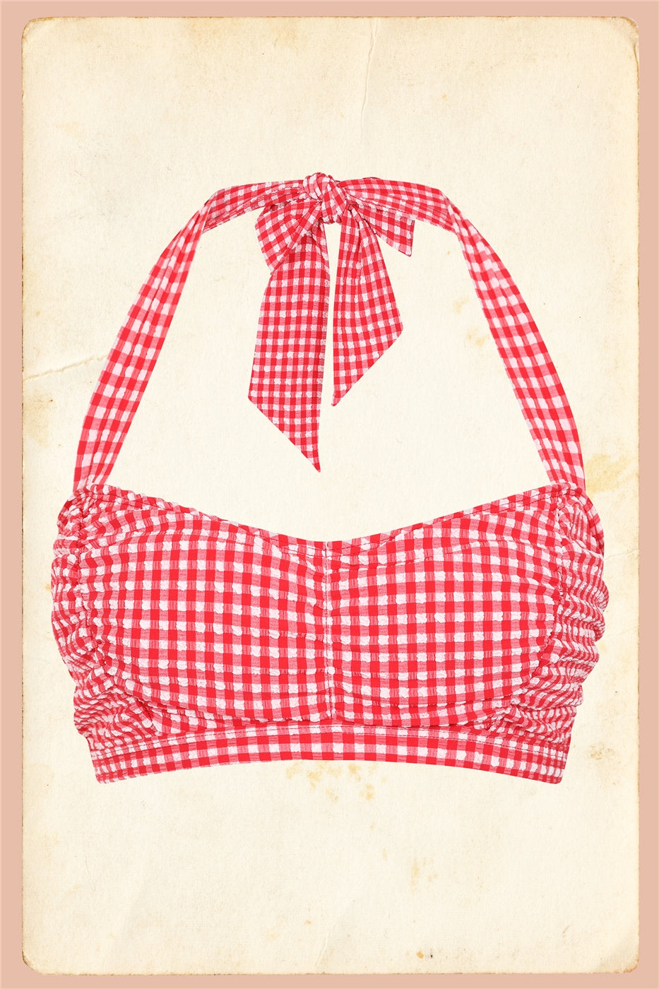 Retro Ruched Gingham Halter Bikini Top