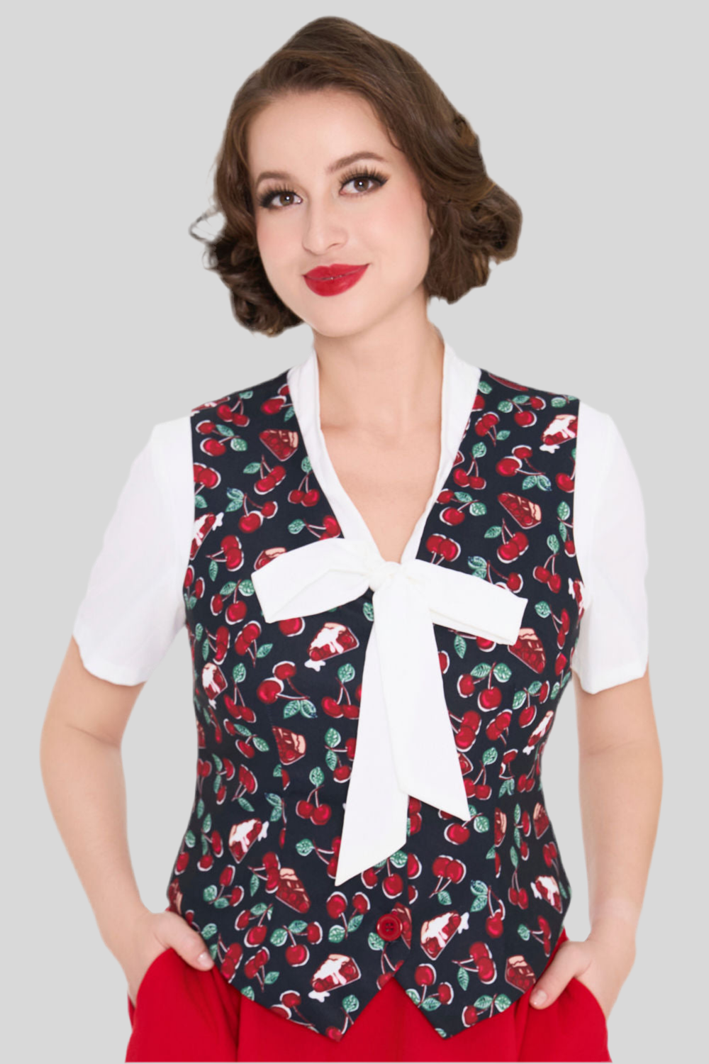 Vintage Cherry Print Waistcoat