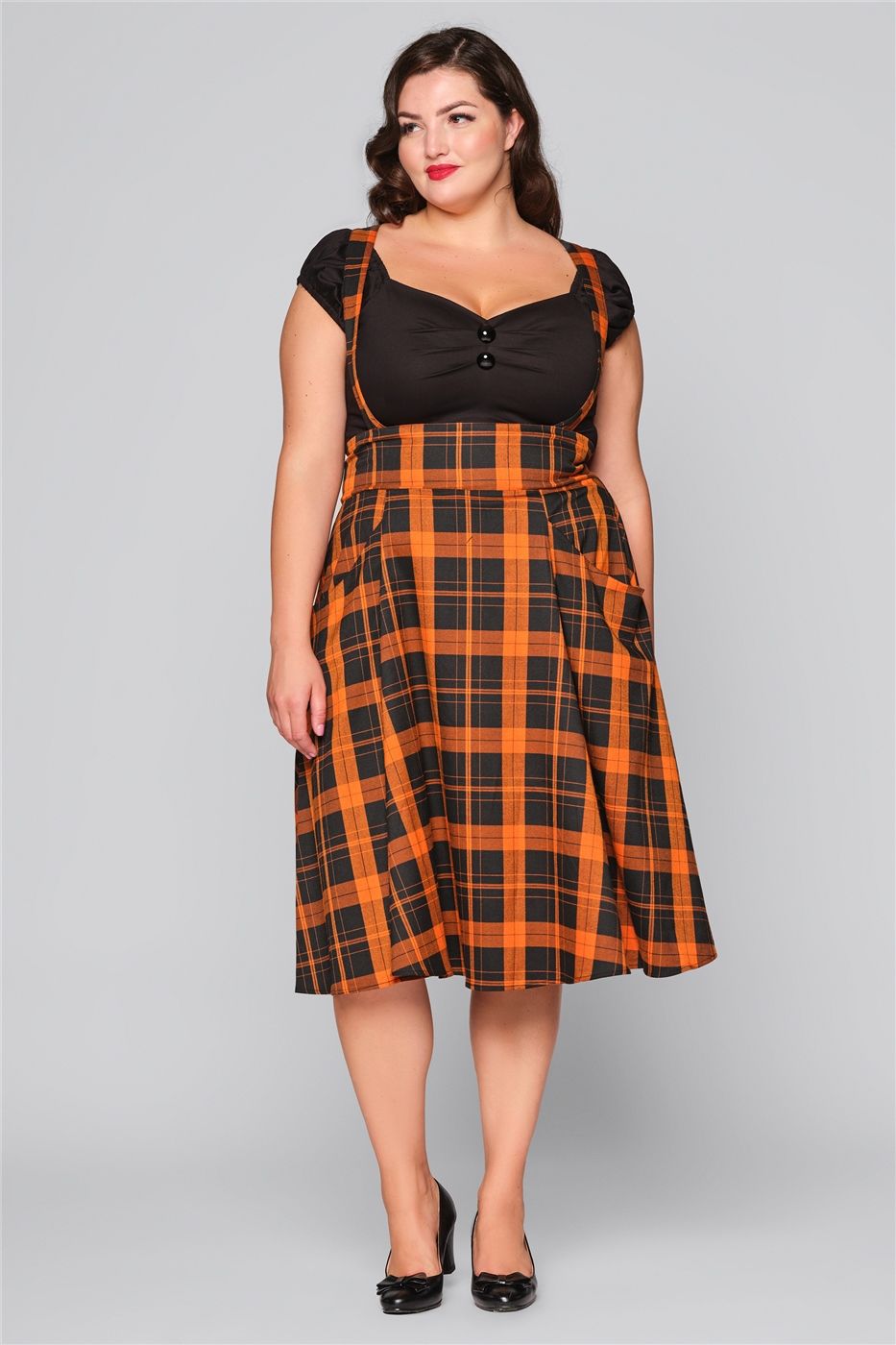 Alexa Pumpkin Check Swing Skirt