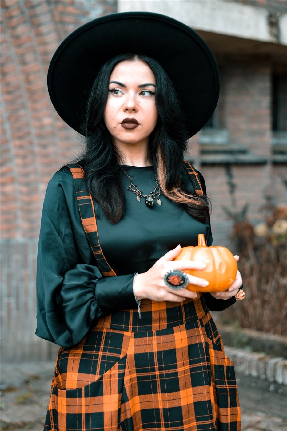 Alexa Pumpkin Check Swing Skirt