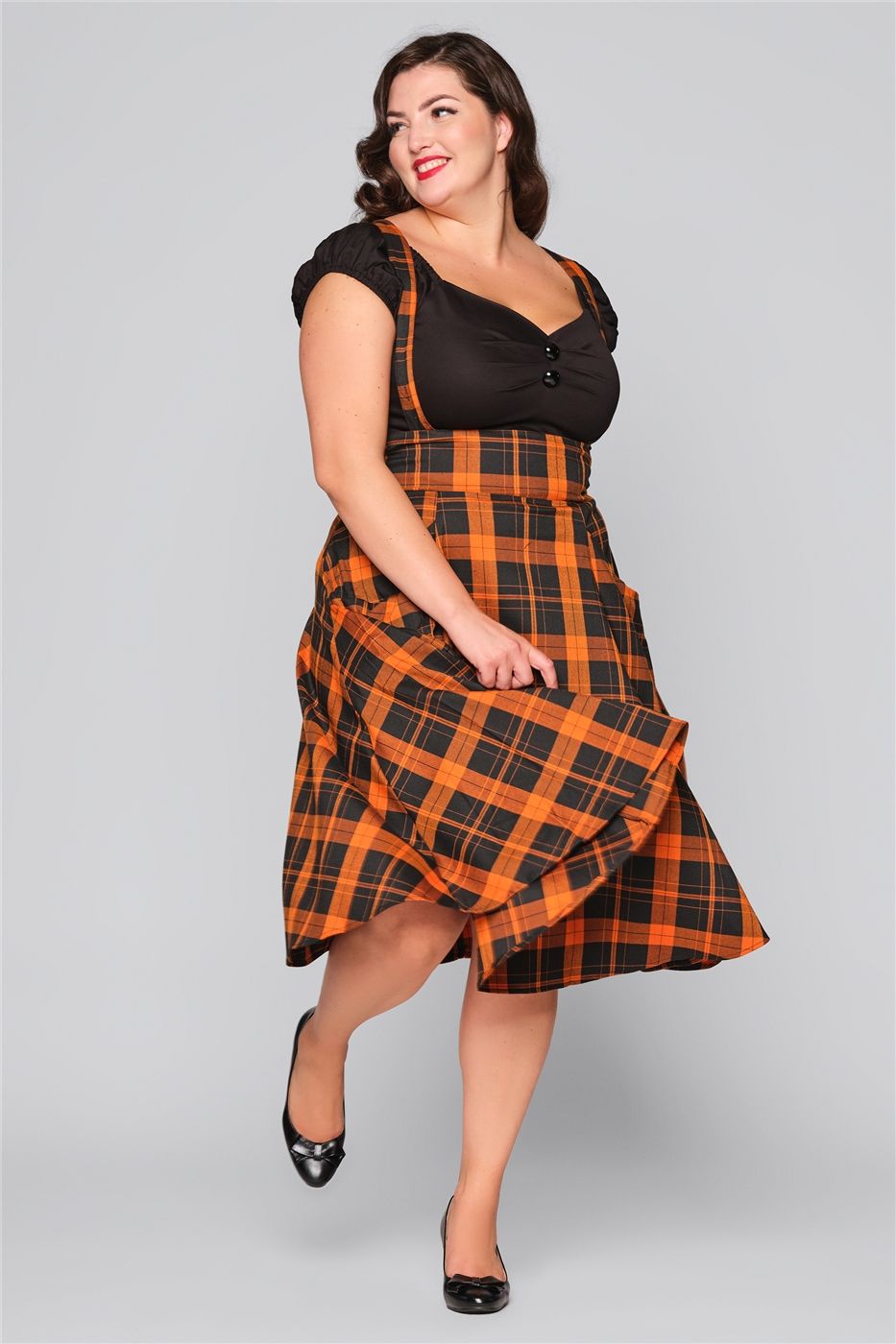 Alexa Pumpkin Check Swing Skirt