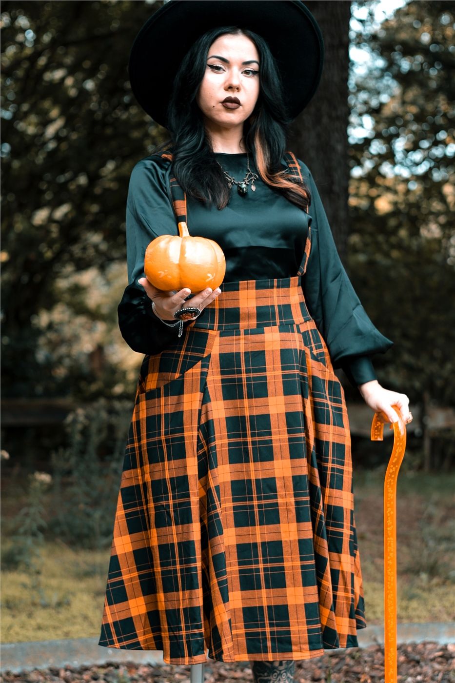 Alexa Pumpkin Check Swing Skirt