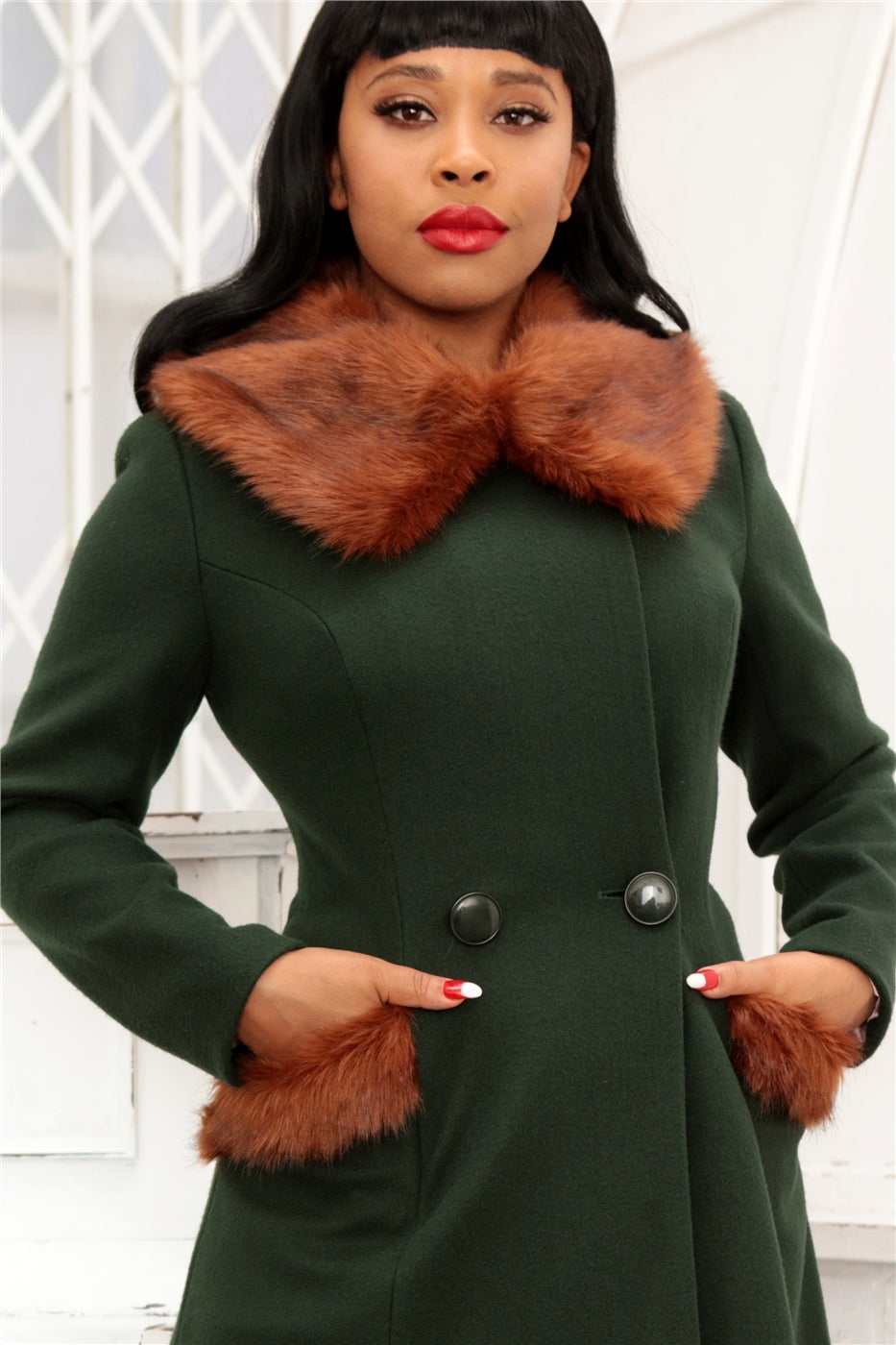 Annasofia Faux Fur Trim Coat