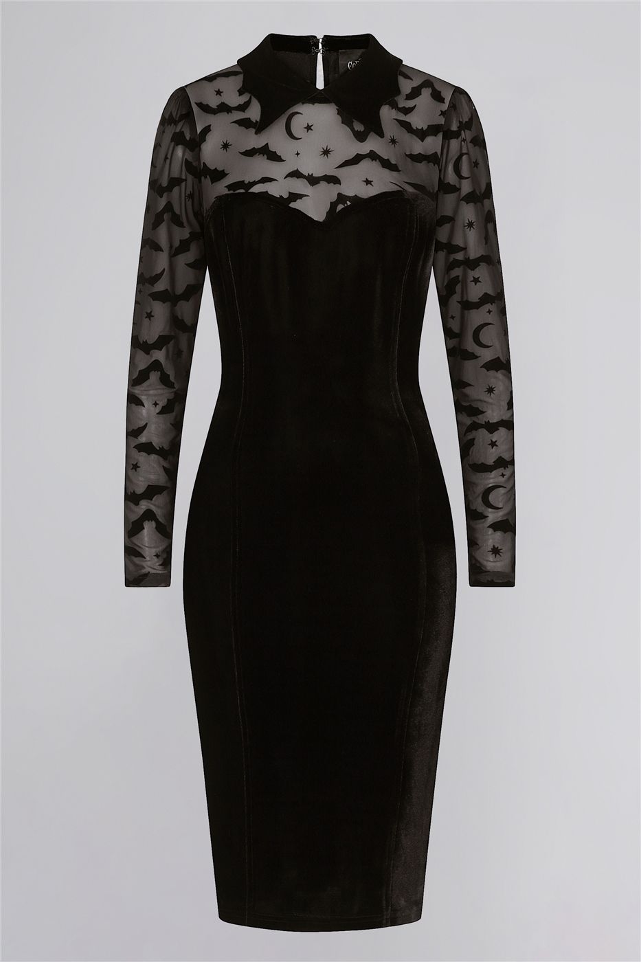 Rooey Bat Mesh Velvet Pencil Dress