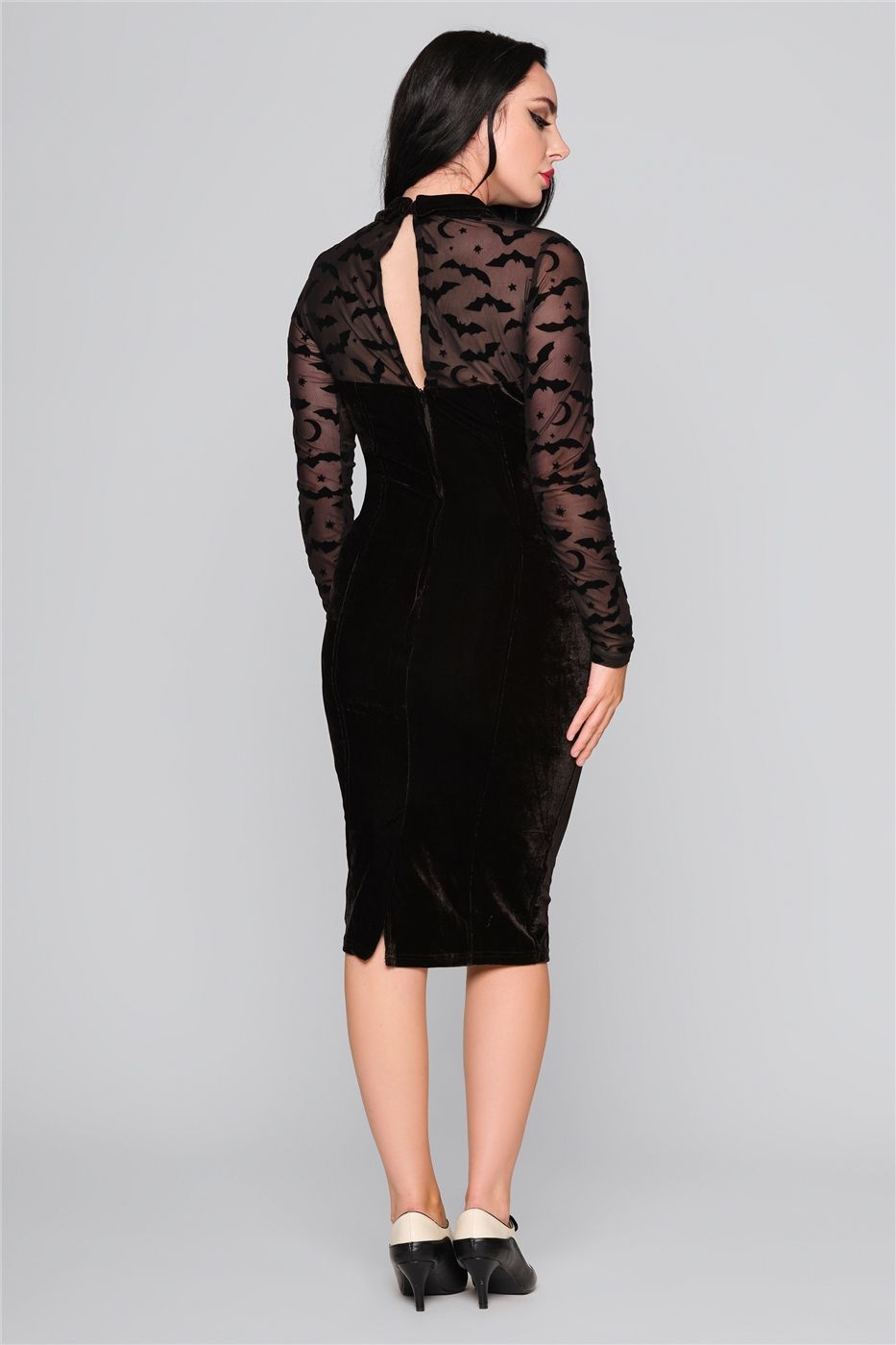 Rooey Bat Mesh Velvet Pencil Dress