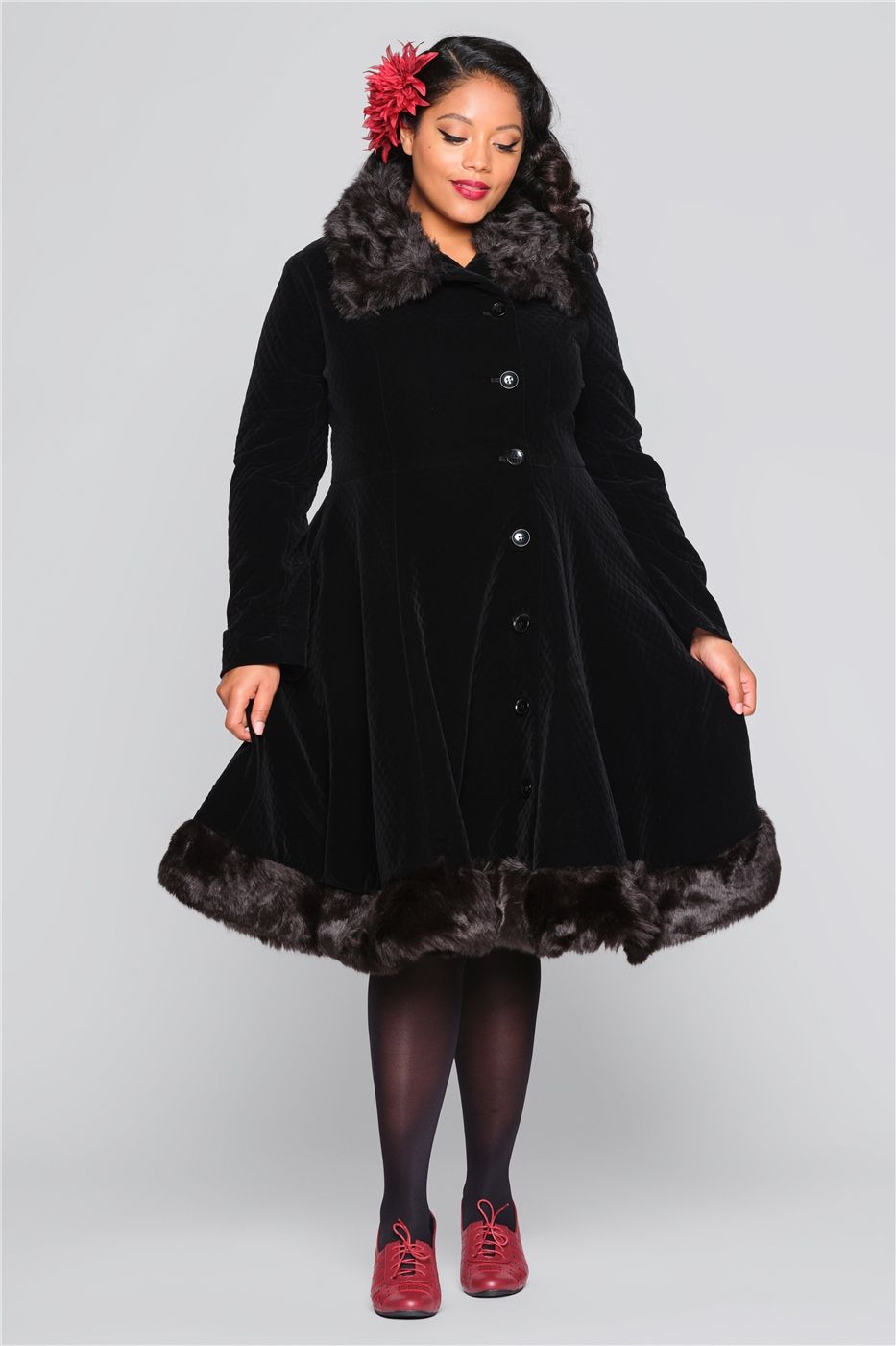 Nuit Quilted Velvet Swing Coat