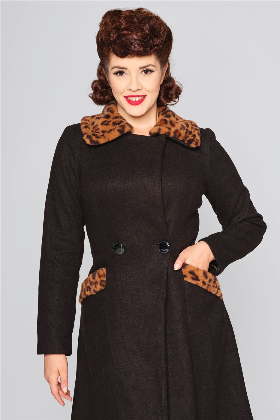 Annasofia Faux Leopard Fur Coat