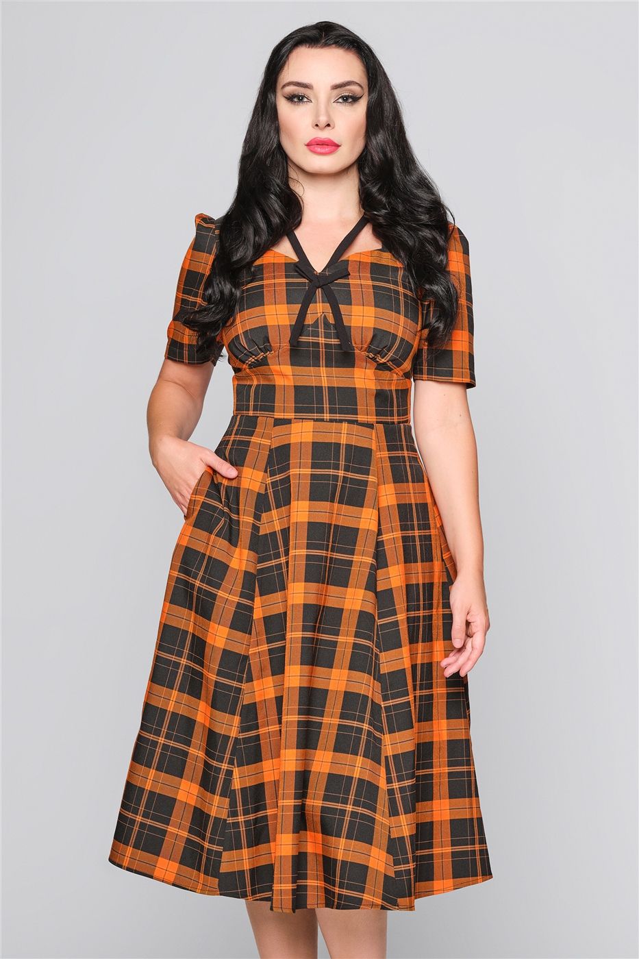 Anja Pumpkin Check Flared Dress