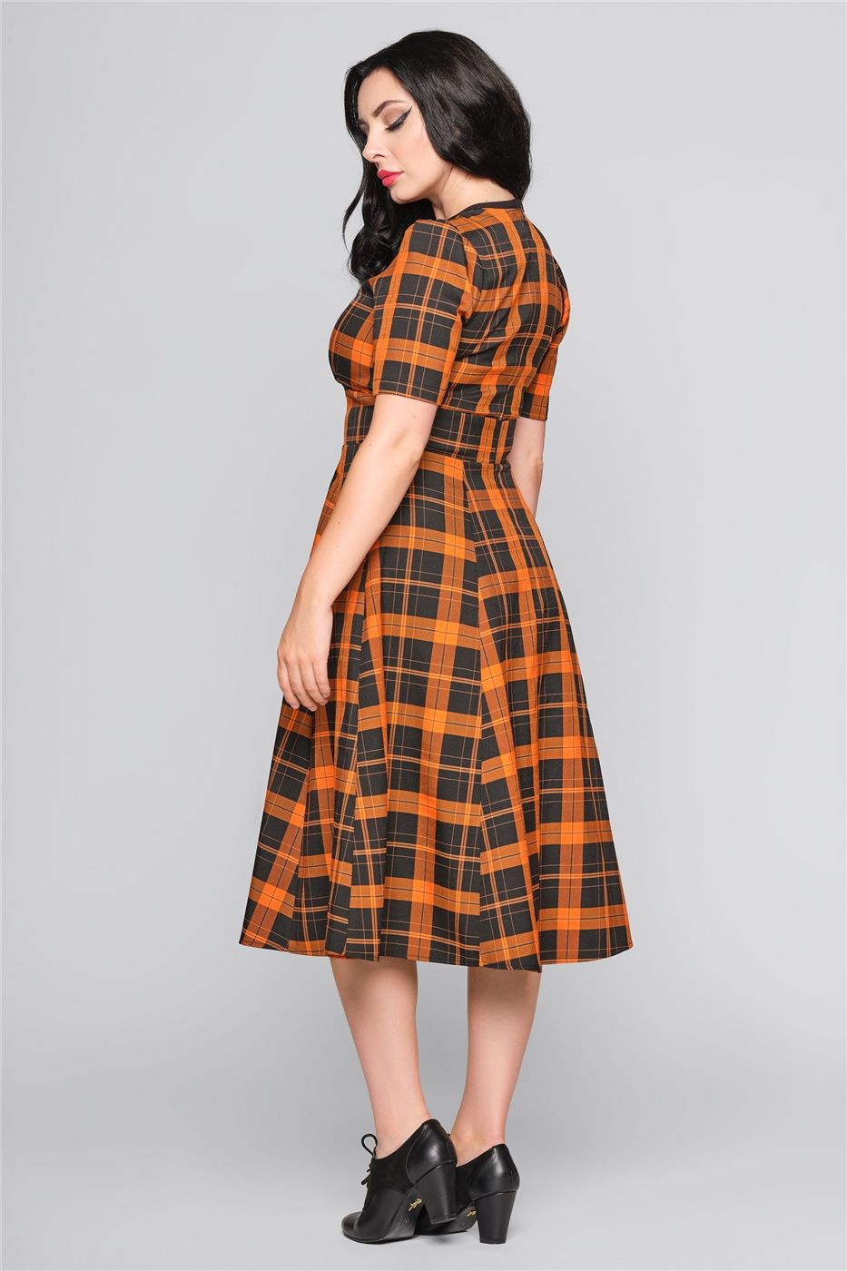 Anja Pumpkin Check Flared Dress