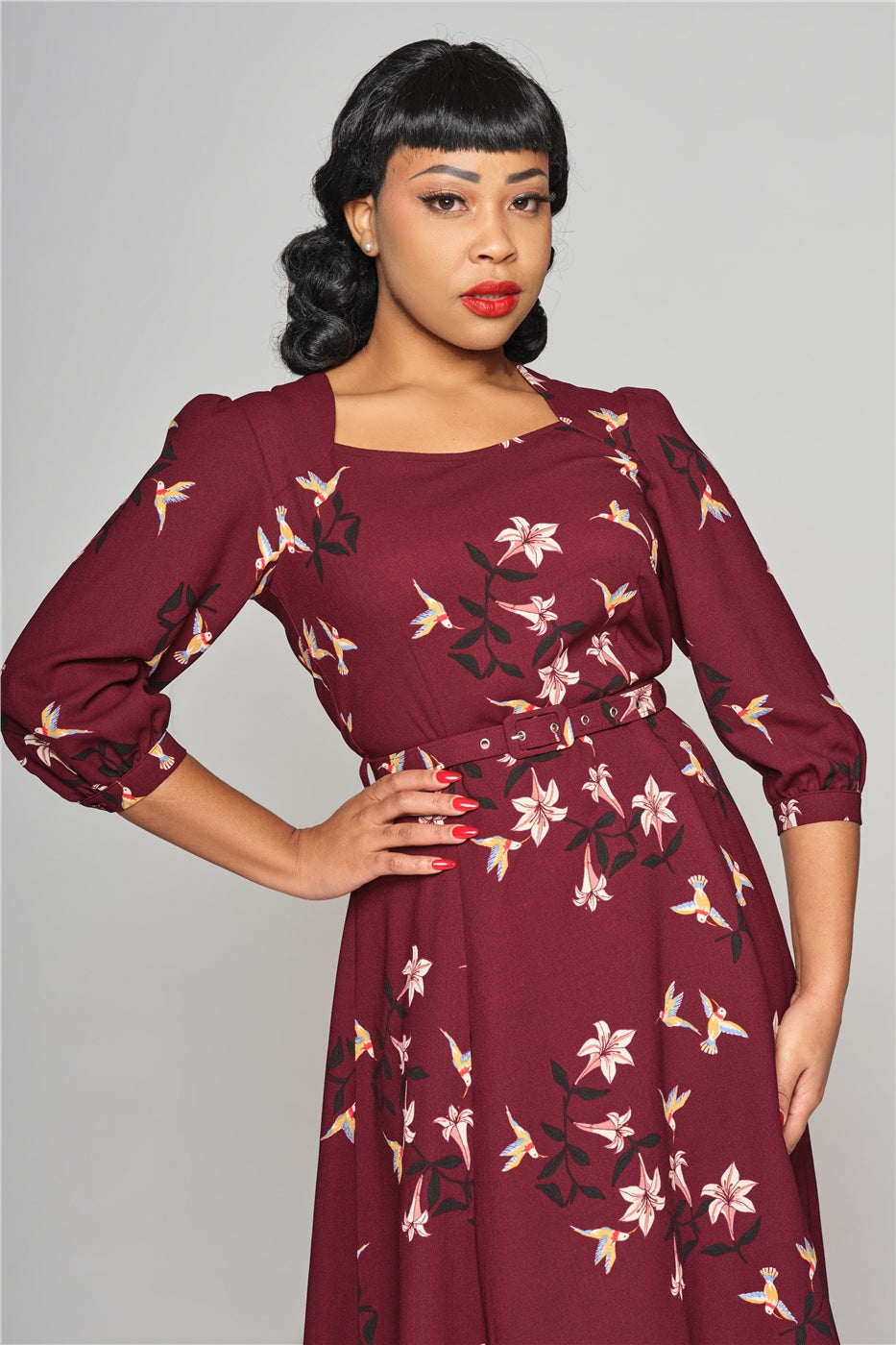 Emmalyn Lilies and Birds Flared Dress