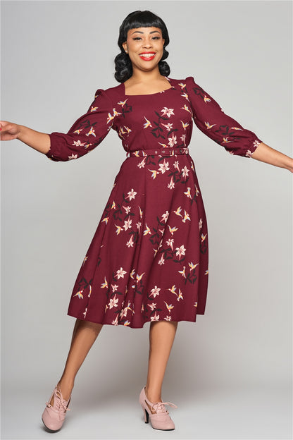 Emmalyn Lilies and Birds Flared Dress