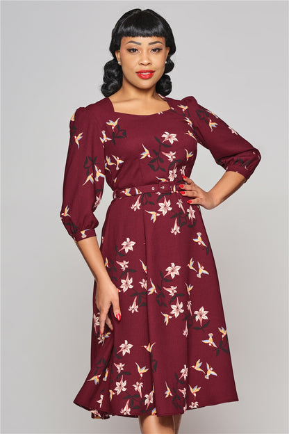 Emmalyn Lilies and Birds Flared Dress