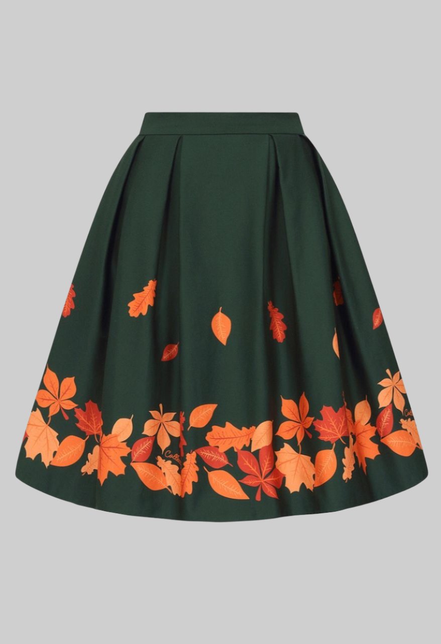 Marilu Leaves Border Print Swing Skirt