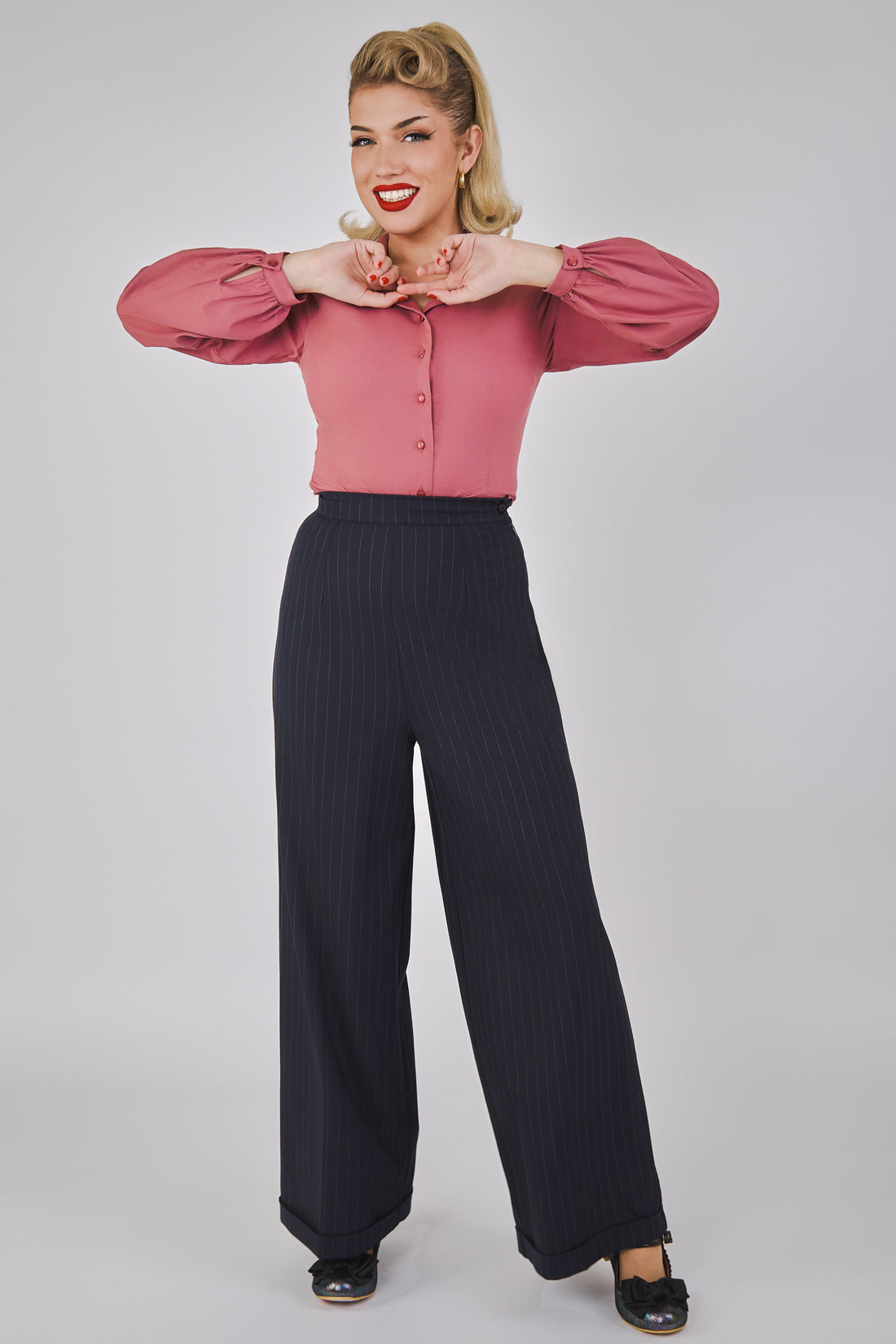 Gerilynn Navy Pinstripe Trousers