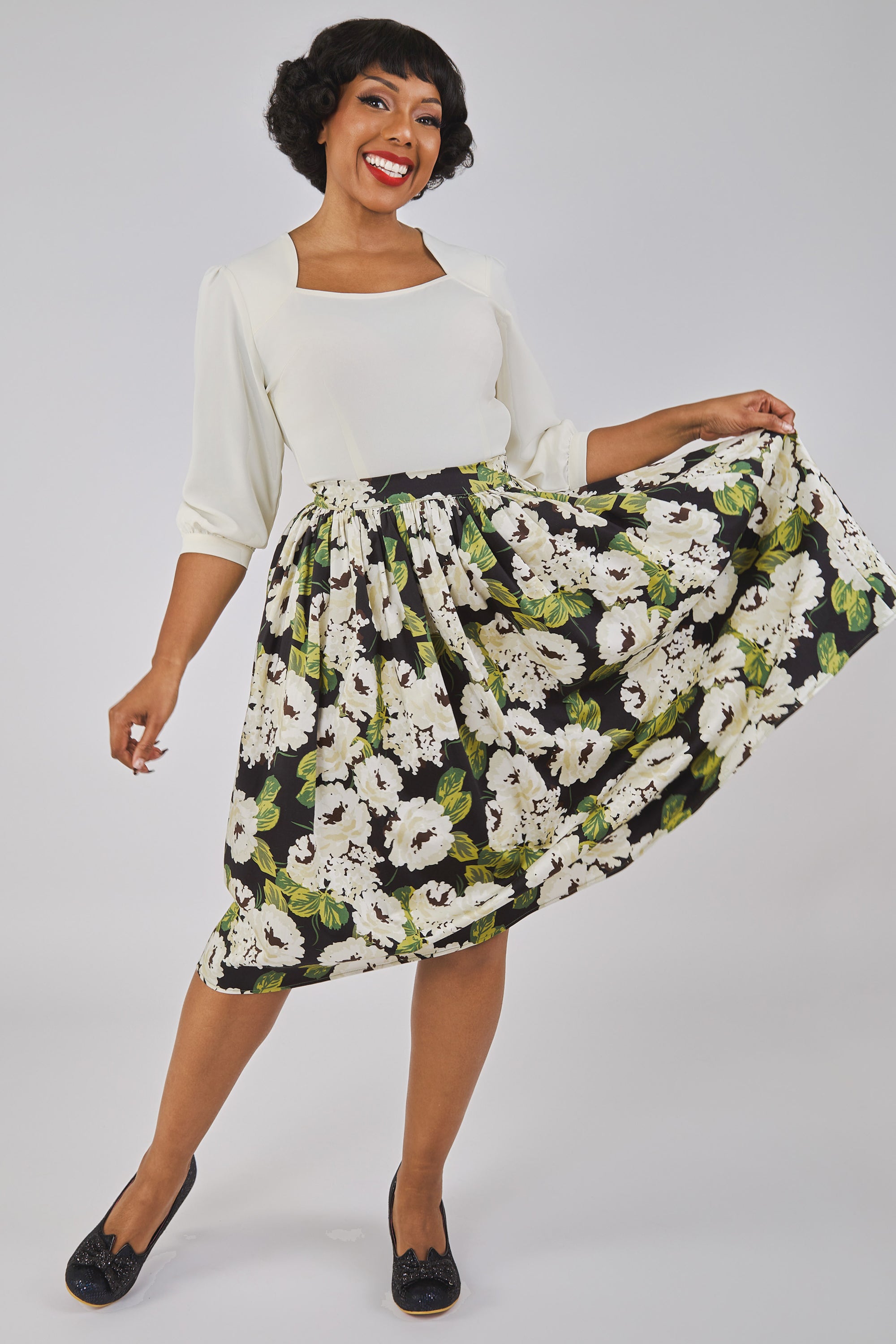 Jasmine White Bloom Swing Skirt