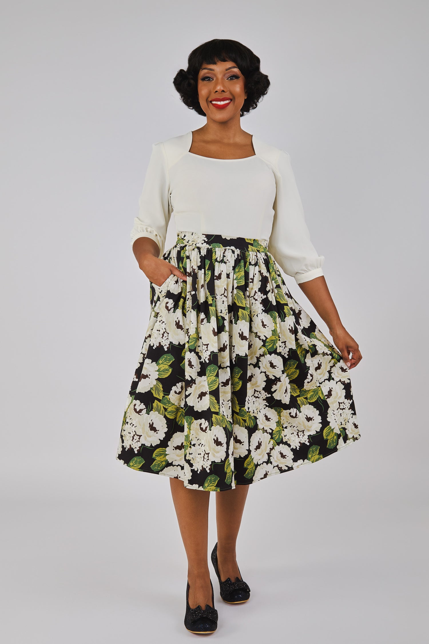 Jasmine White Bloom Swing Skirt