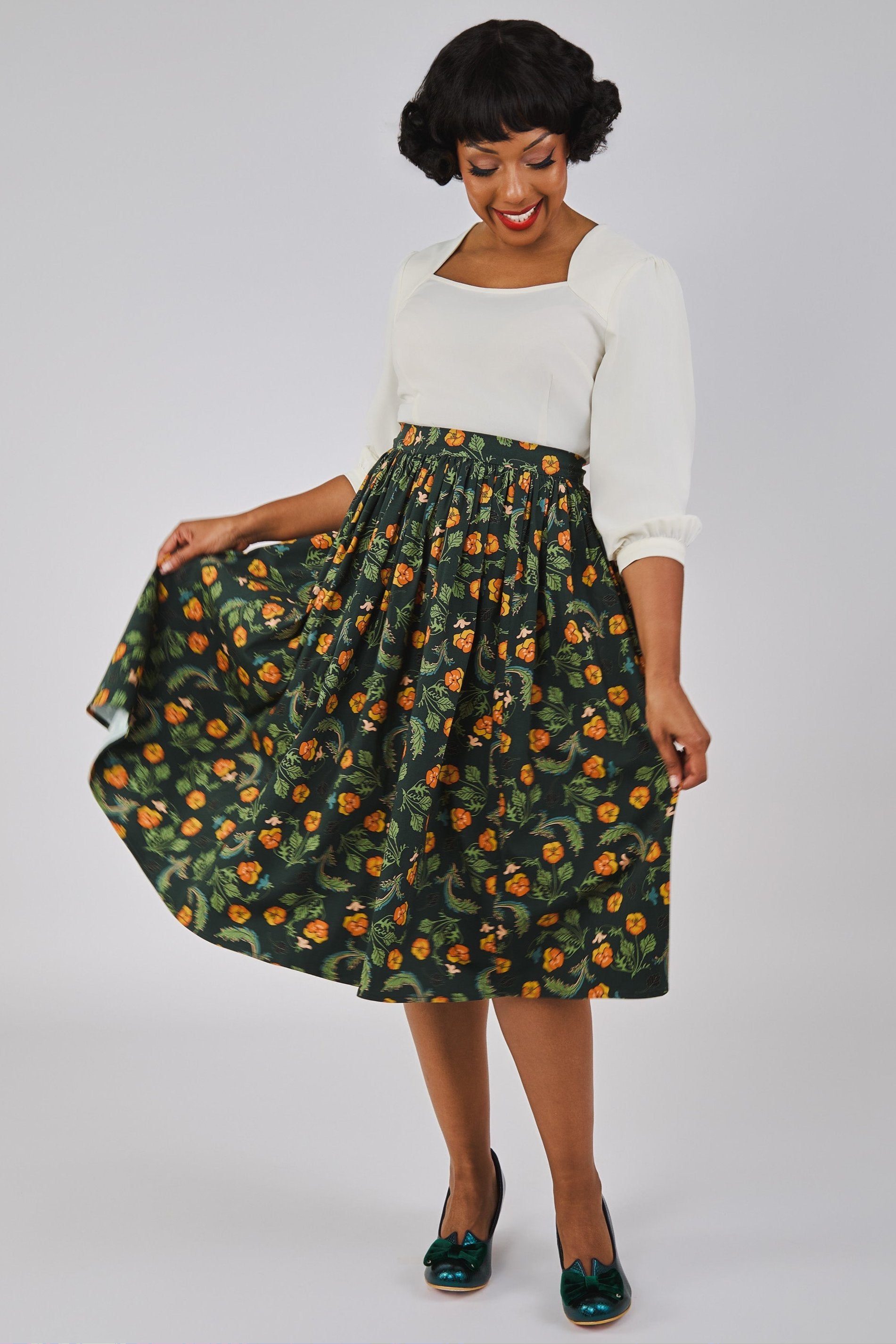 Jasmine Pansies Swing Skirt