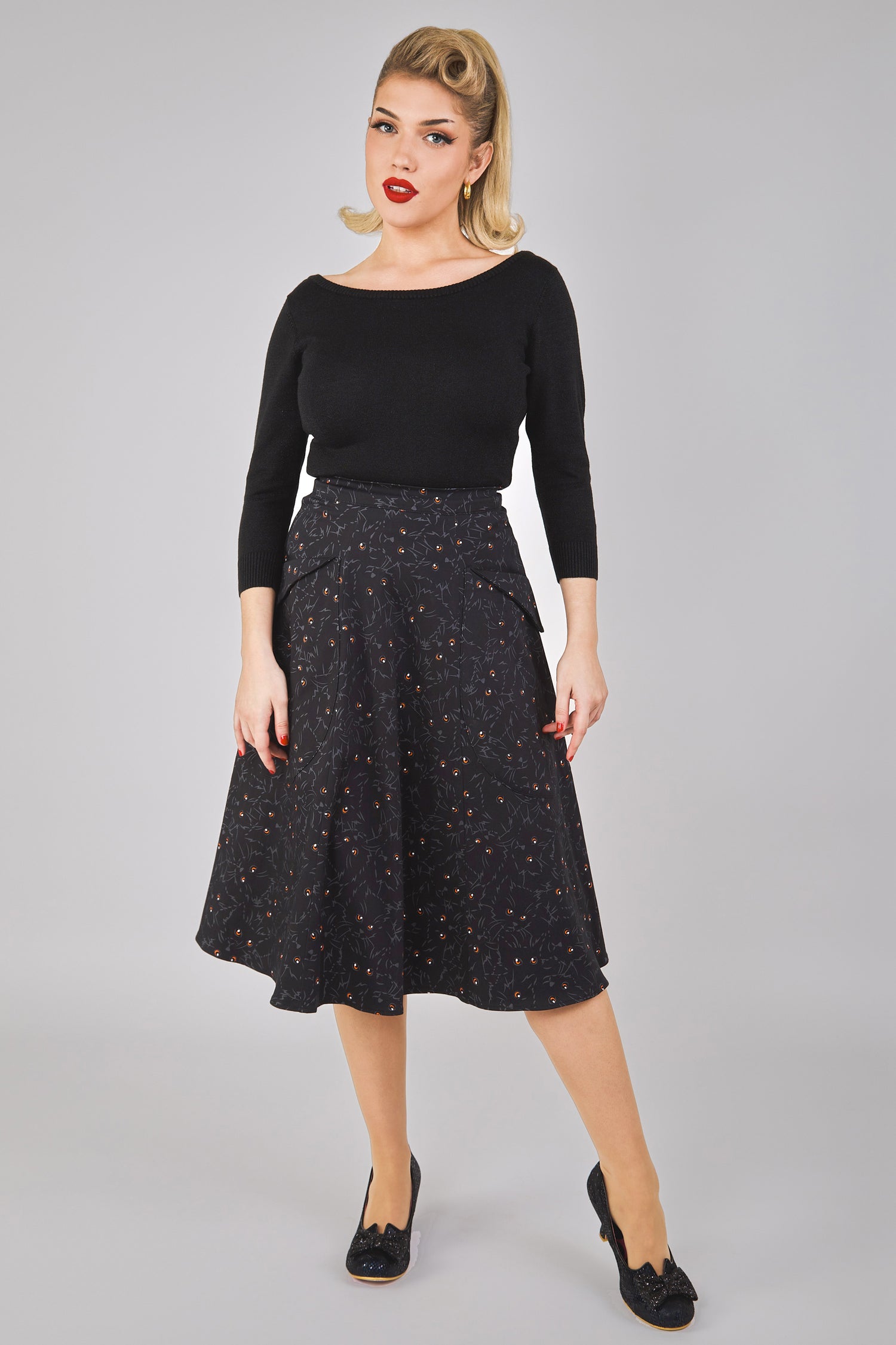 Veronica Black Cats Swing Skirt