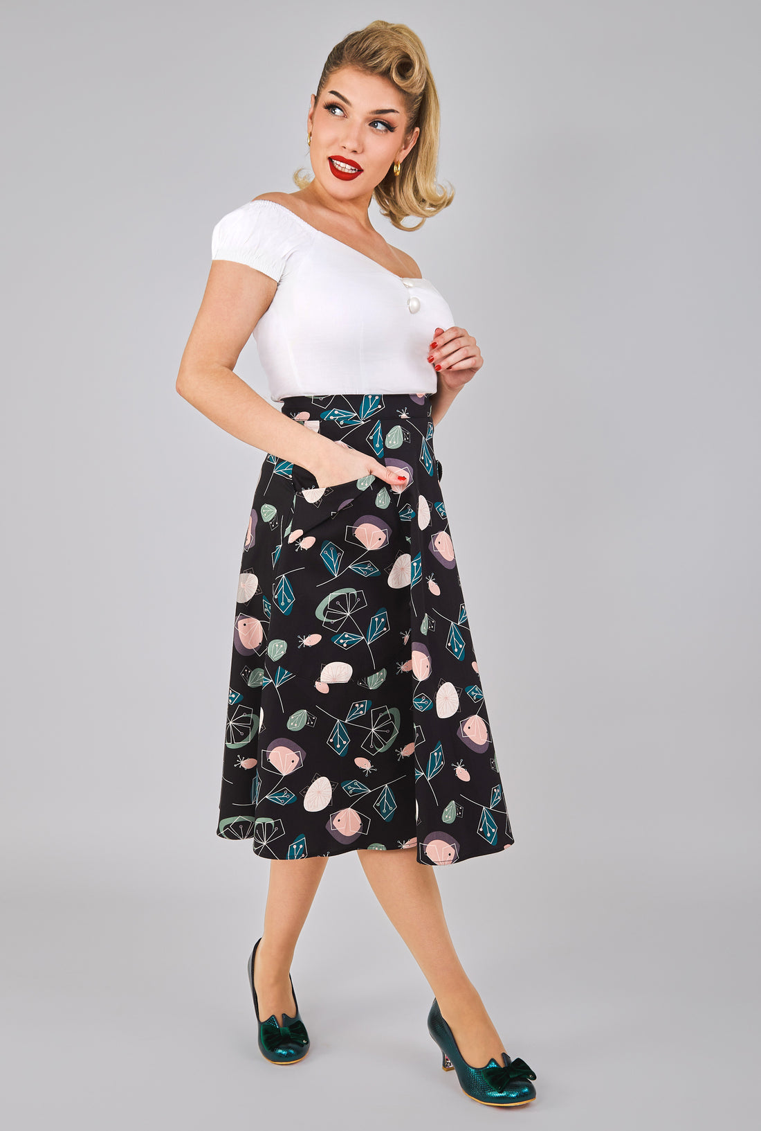 Veronica Atomic Floral Swing Skirt