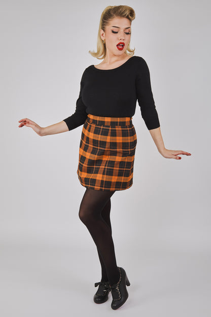 India Pumpkin Check Mini Skirt