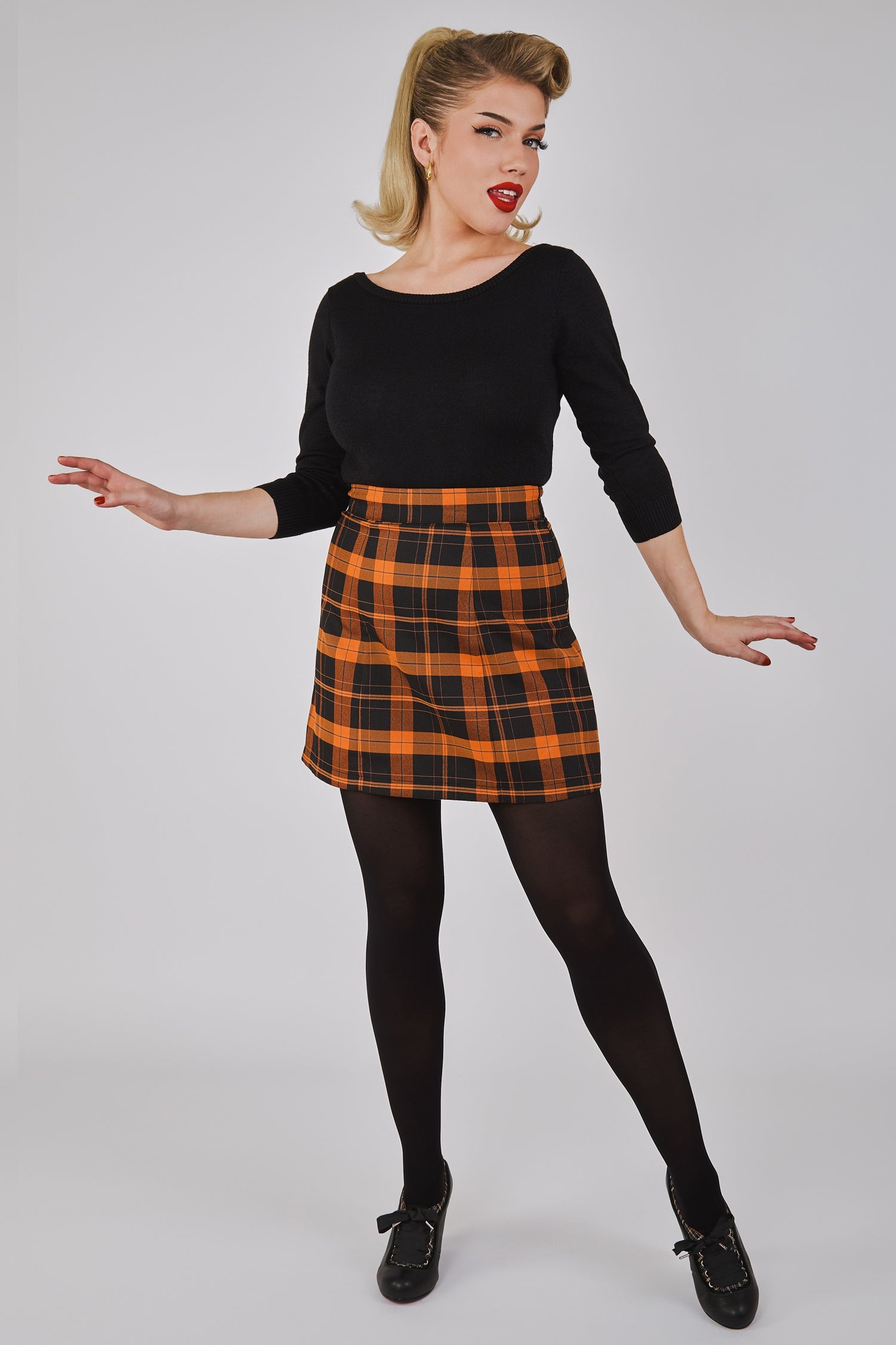 India Pumpkin Check Mini Skirt