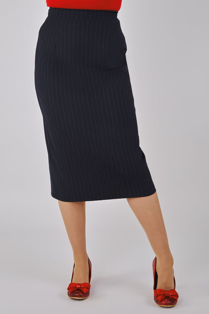 Posey Navy Pinstripe Pencil Skirt