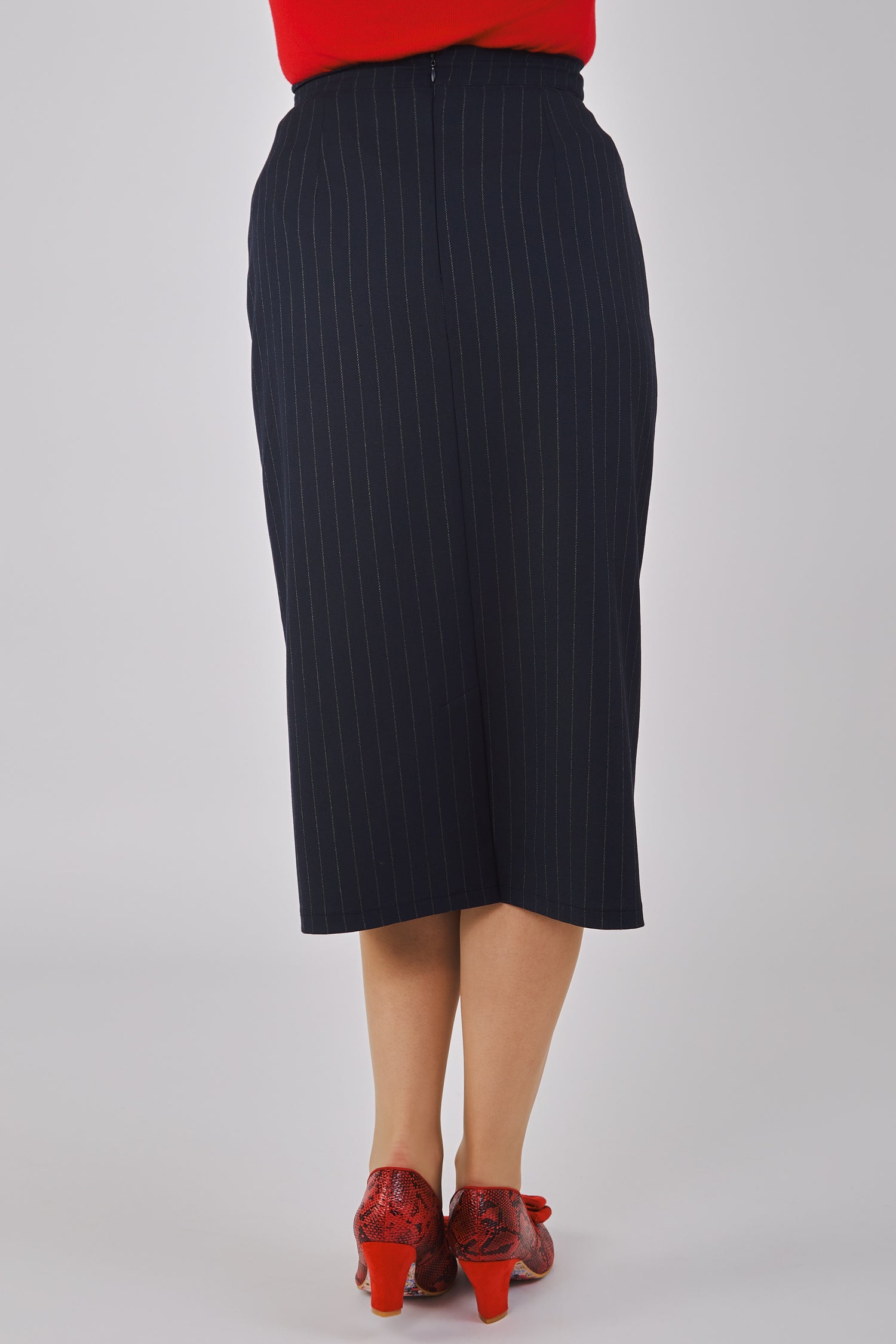 Posey Navy Pinstripe Pencil Skirt