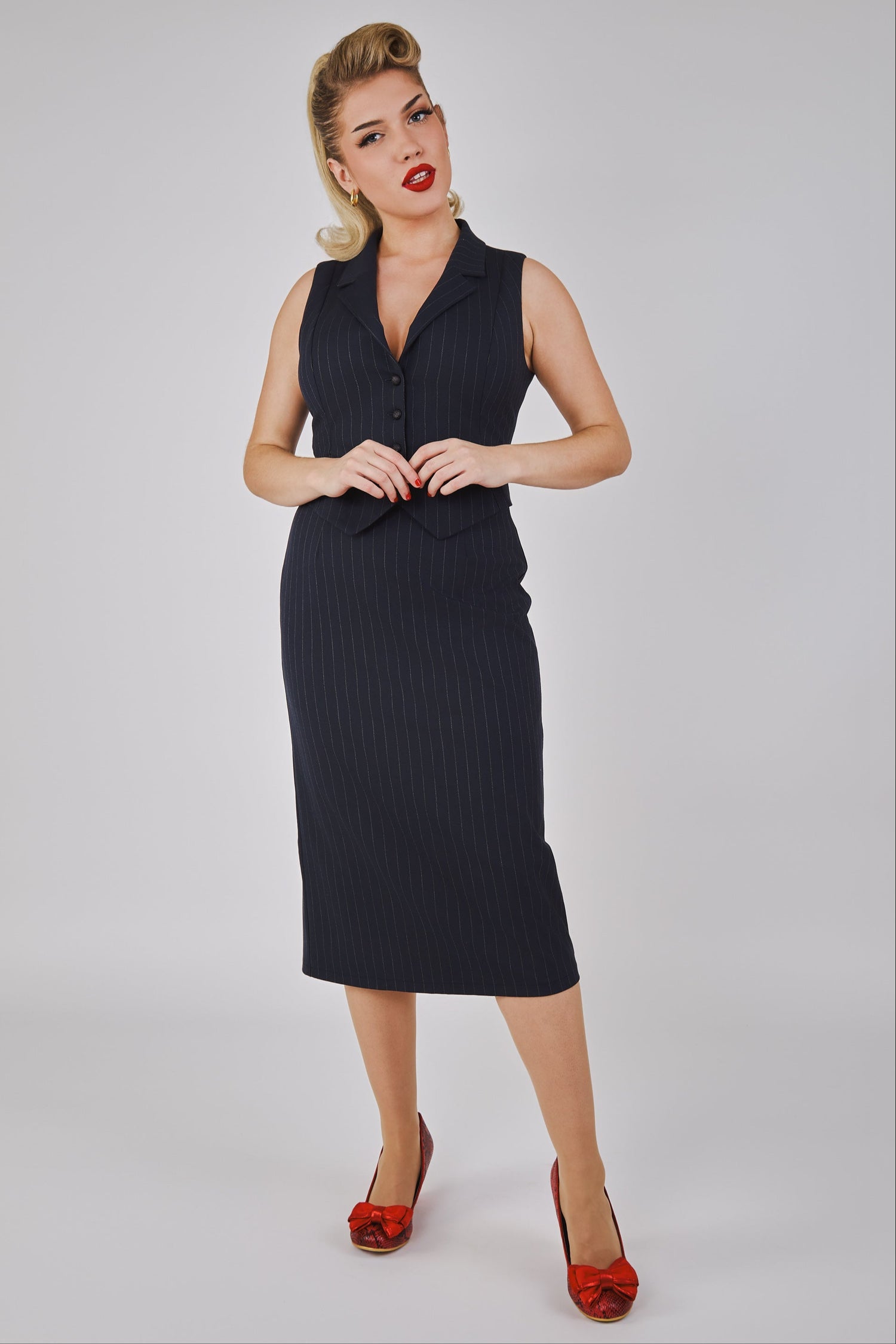 Posey Navy Pinstripe Pencil Skirt