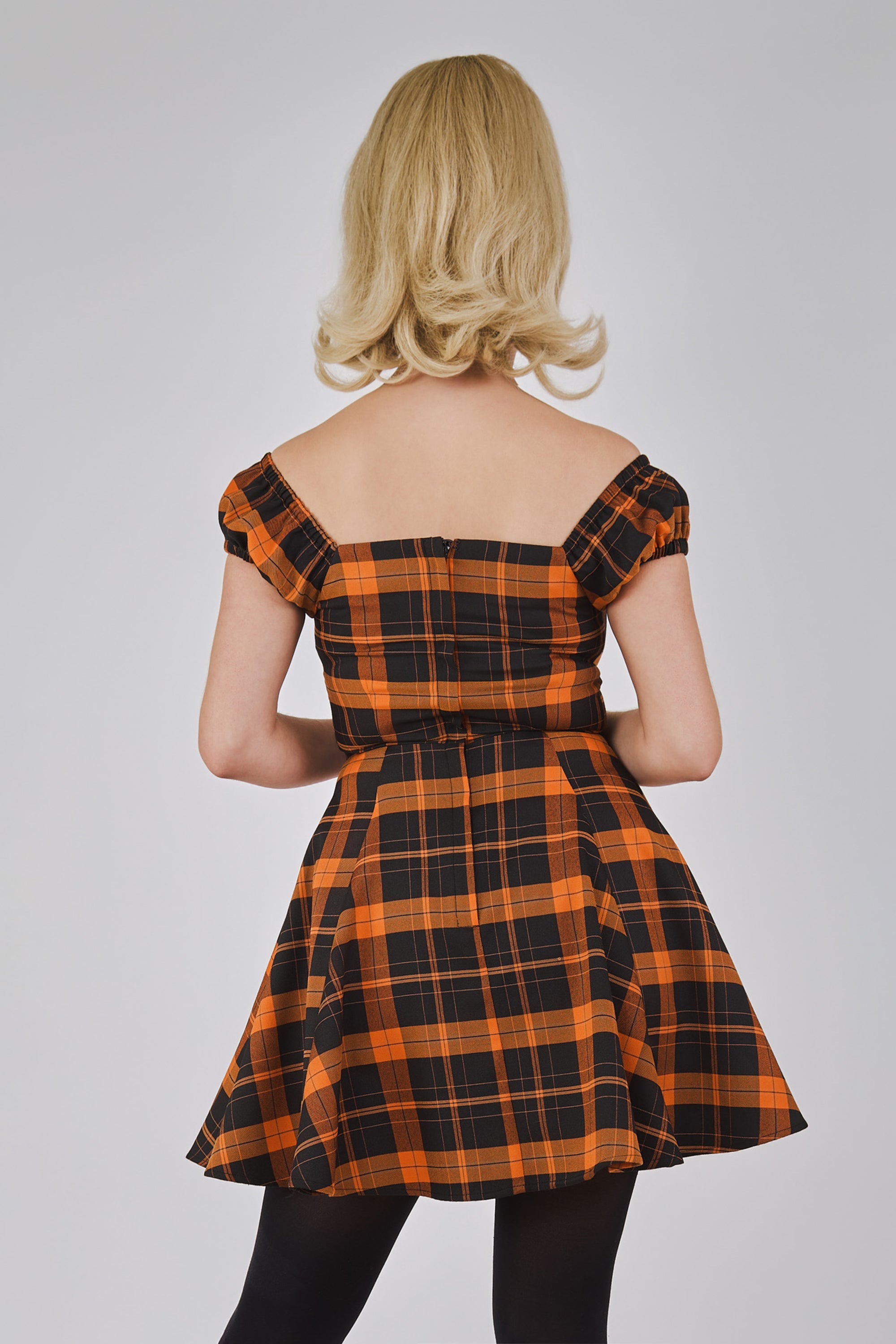 Dolores Pumpkin Check Mini Dress