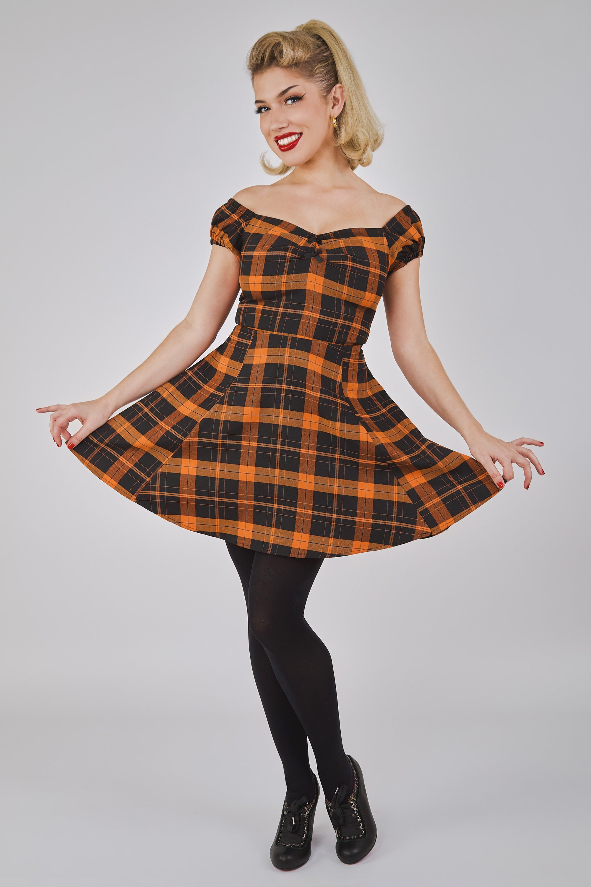 Dolores Pumpkin Check Mini Dress