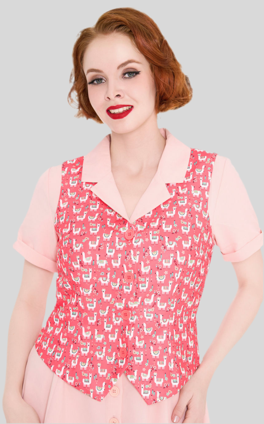 Vintage Lama Print Waistcoat