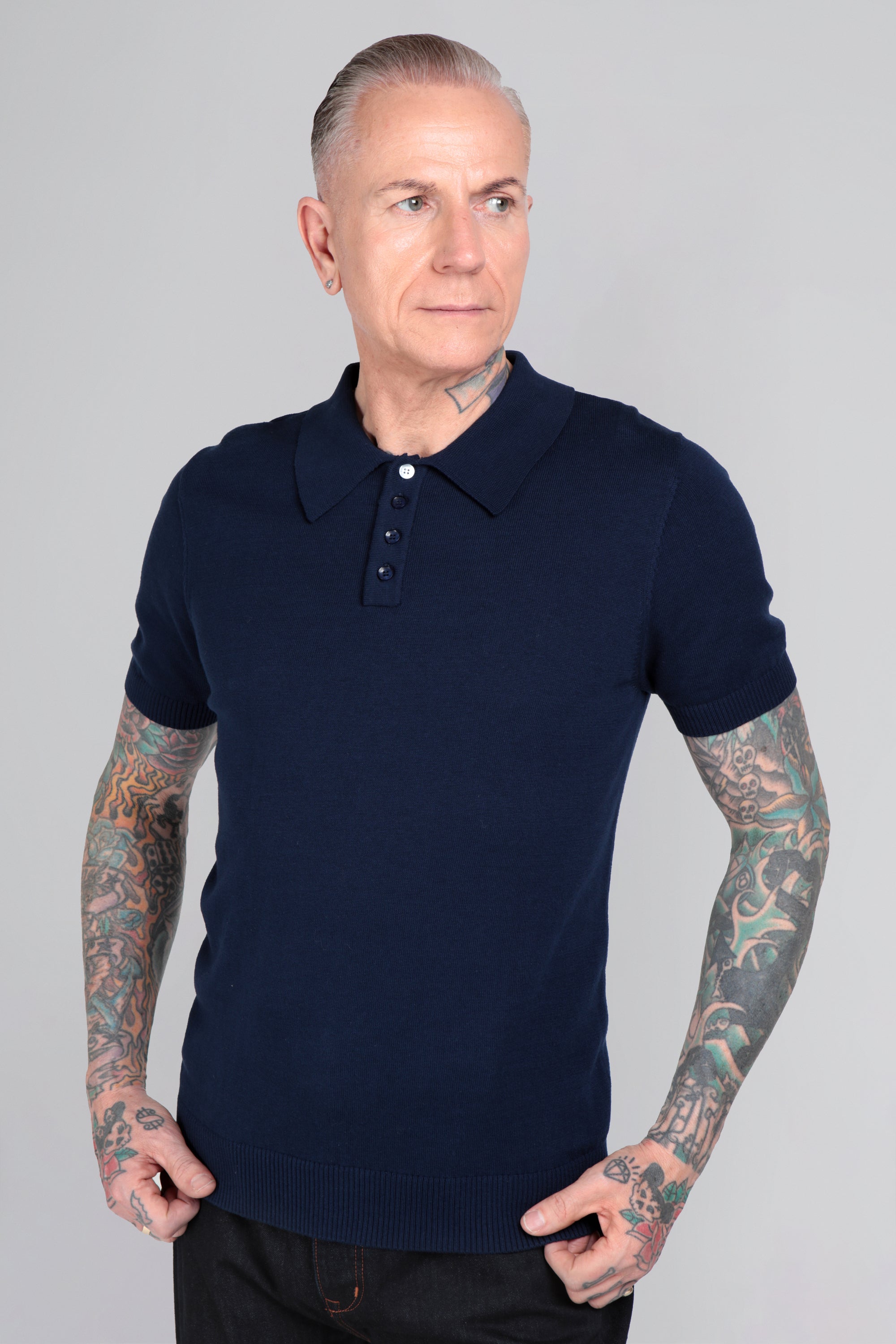 Pablo Plain Navy Knitted Polo