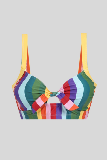 Rainbow Stripes Knot Bikini Top