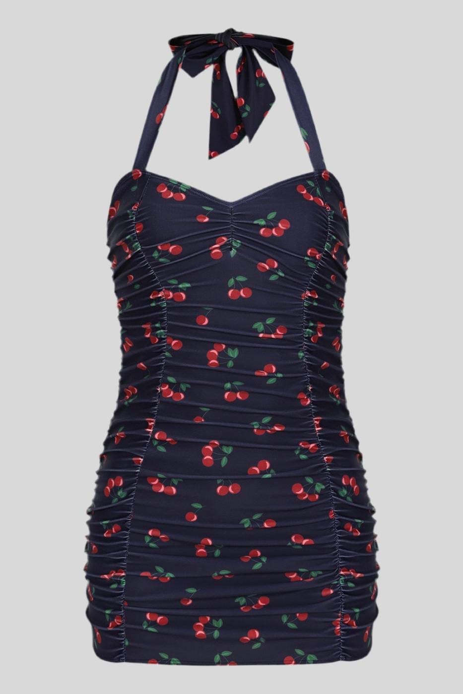 Retro Ruched Cherry halter Swimsuit