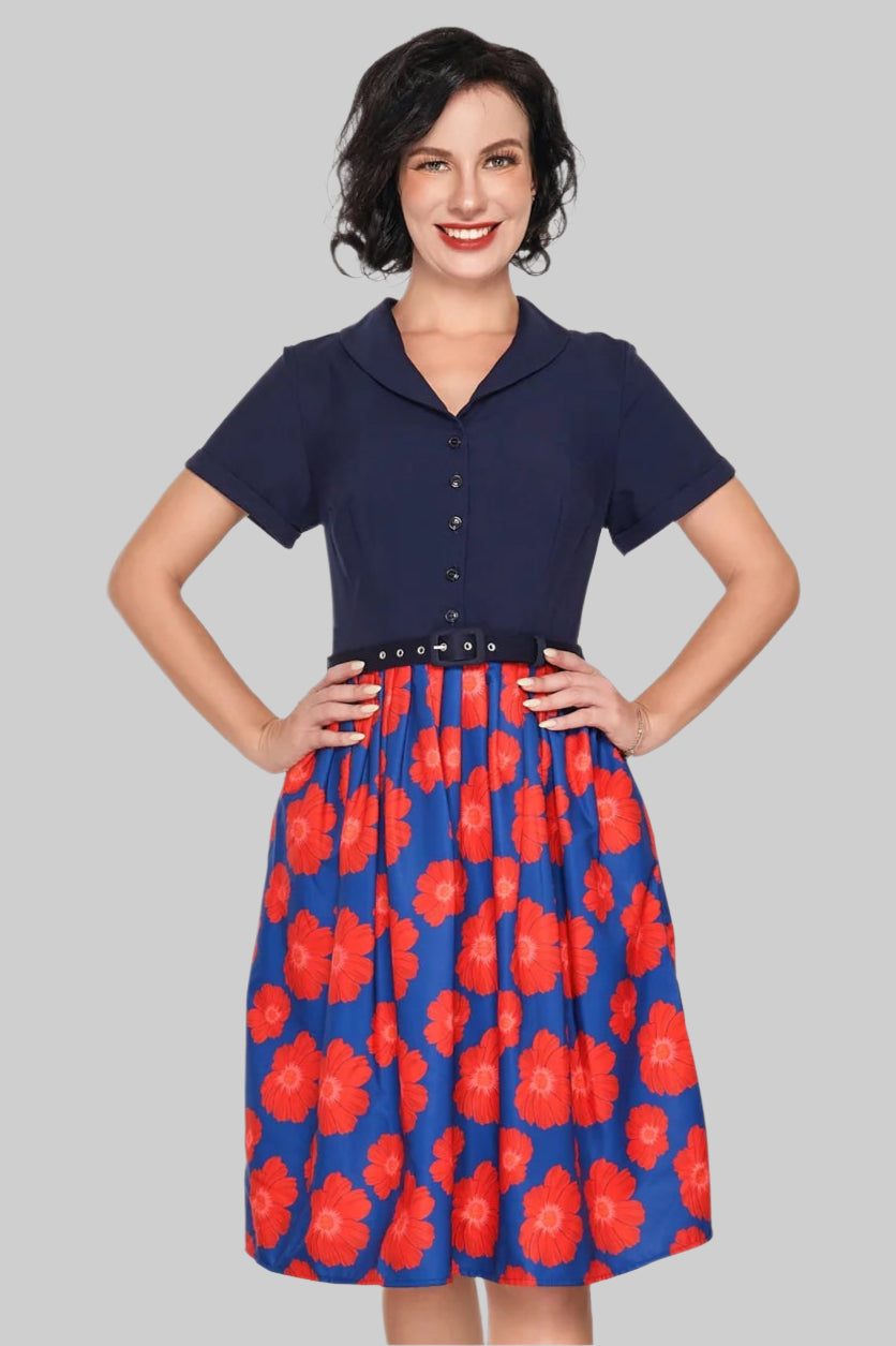 Yvonne Poppy Print Pleated Dress