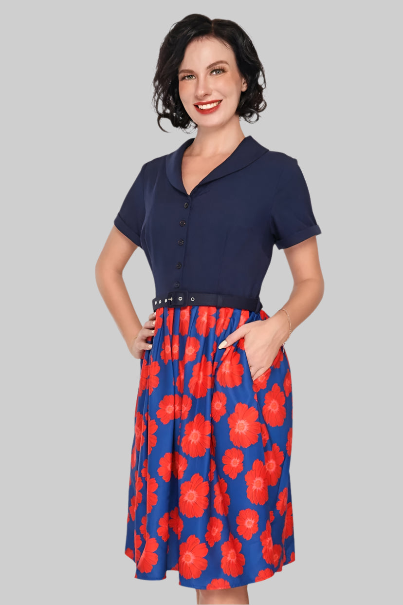 Yvonne Poppy Print Pleated Dress