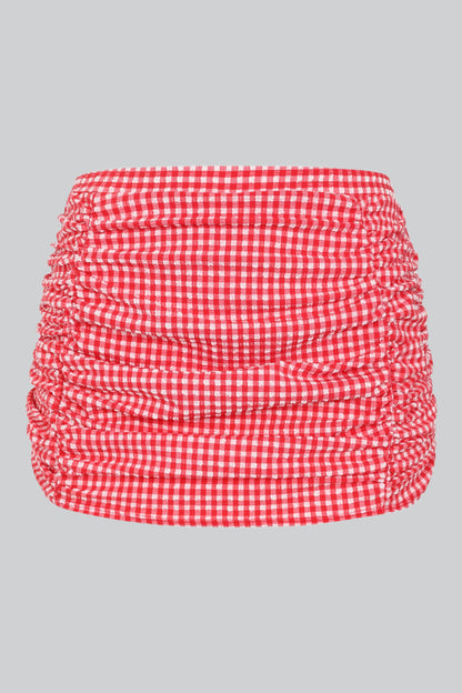 Retro ruched gingham girdle swim skirt