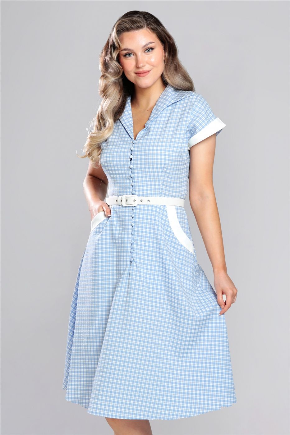 Marjorie Contrast Check Swing Dress