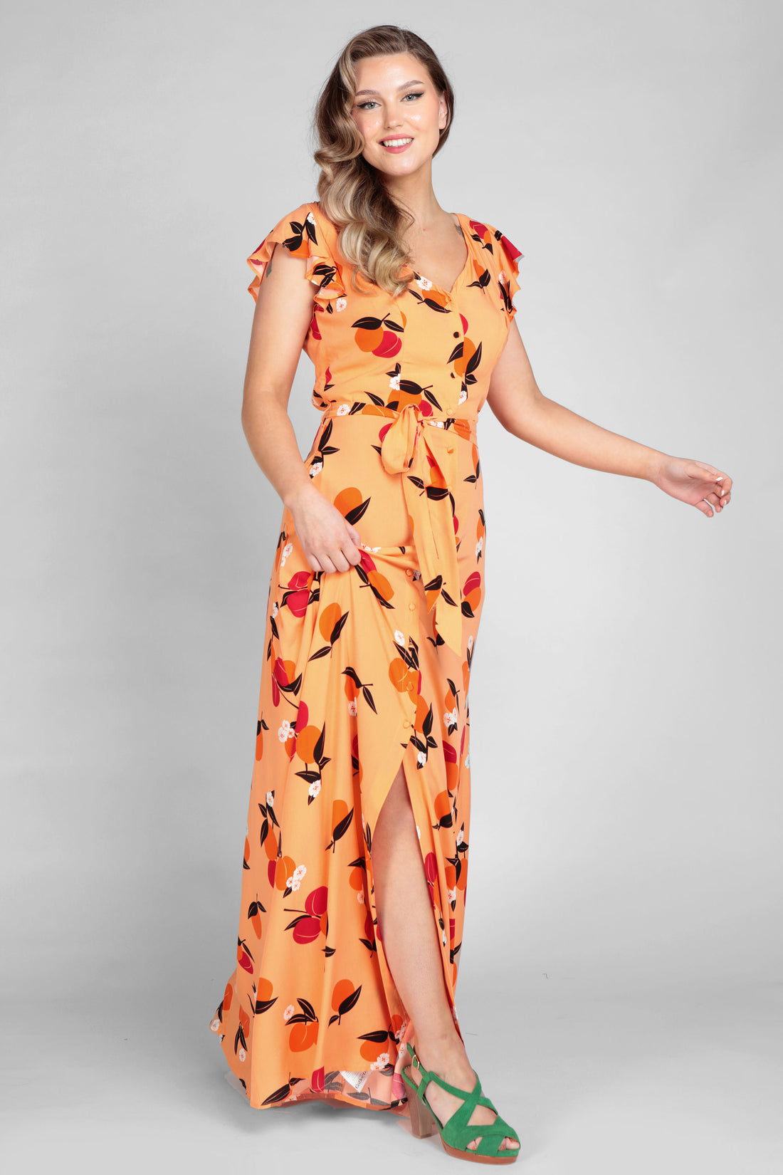 Thelma Mid-Century Apricot Maxi Dress