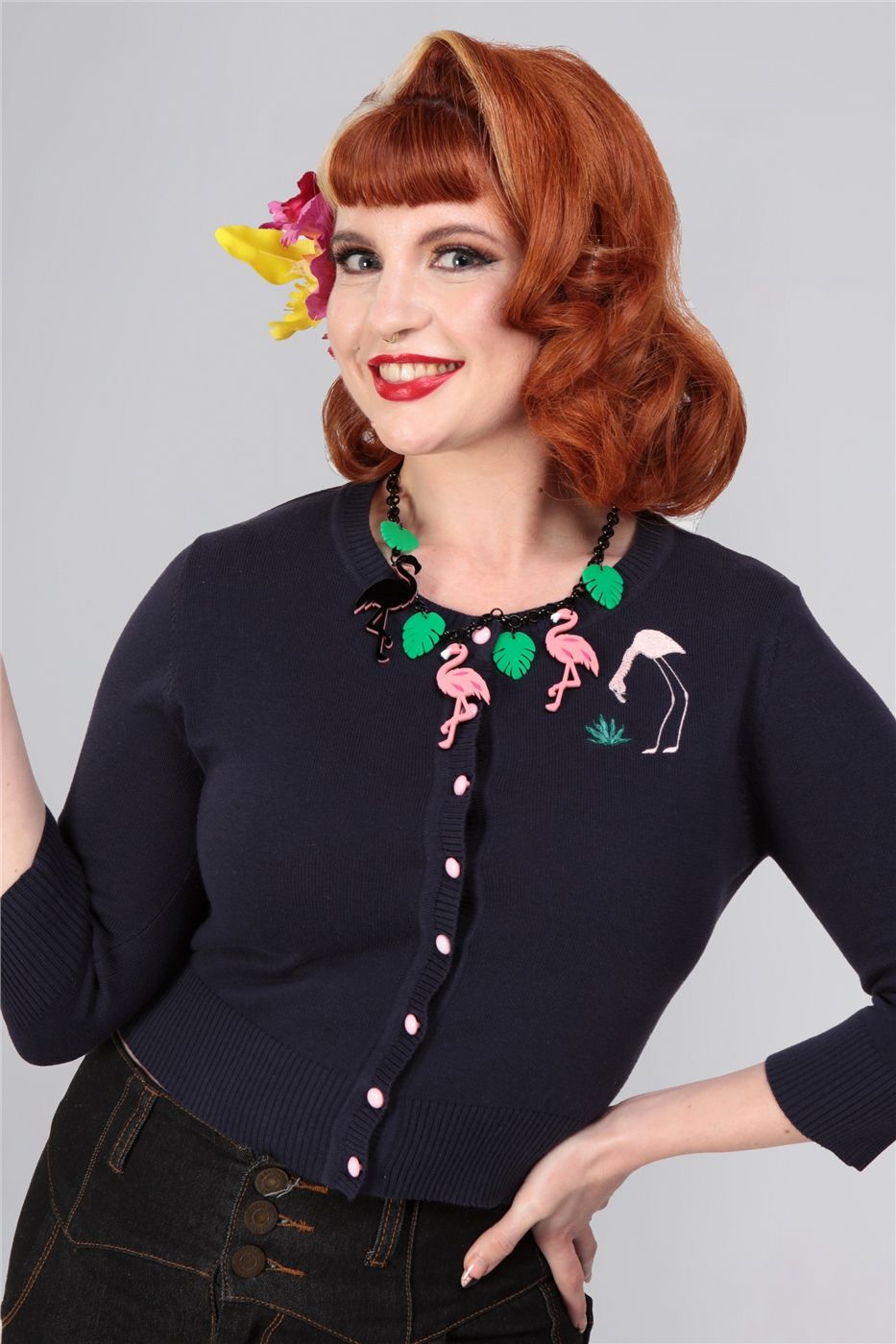 Lucy Flamingo Palm Cardigan