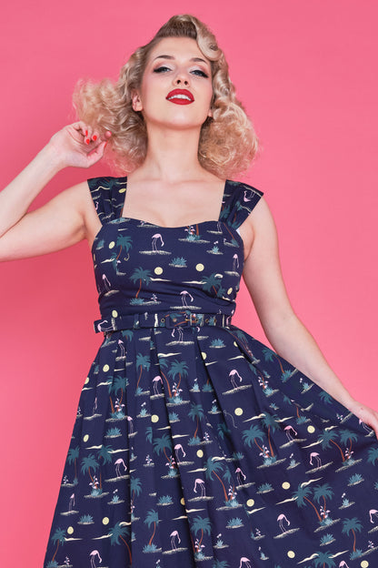 Jill Flamingo Palm Swing Dress