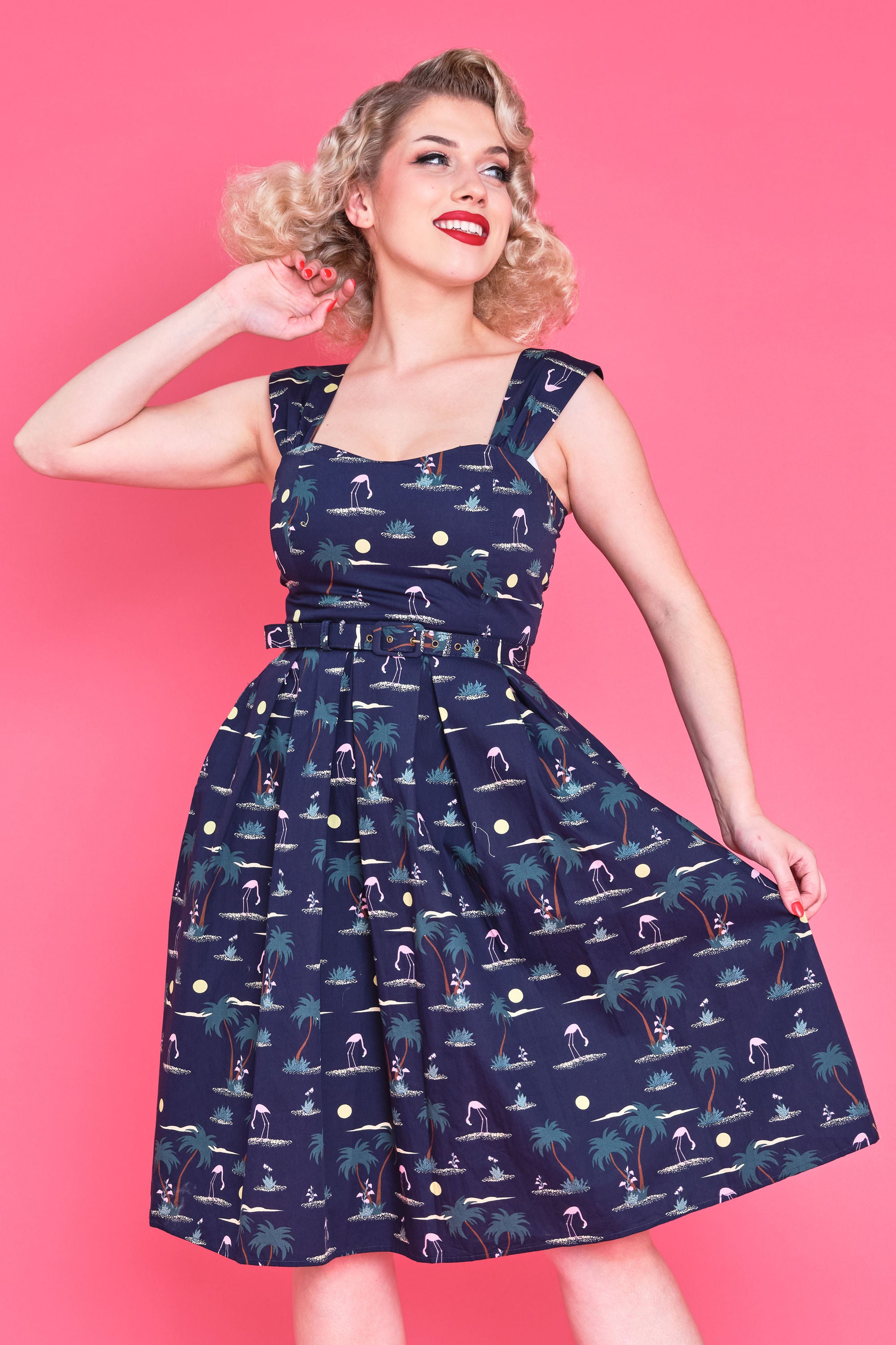 Jill Flamingo Palm Swing Dress