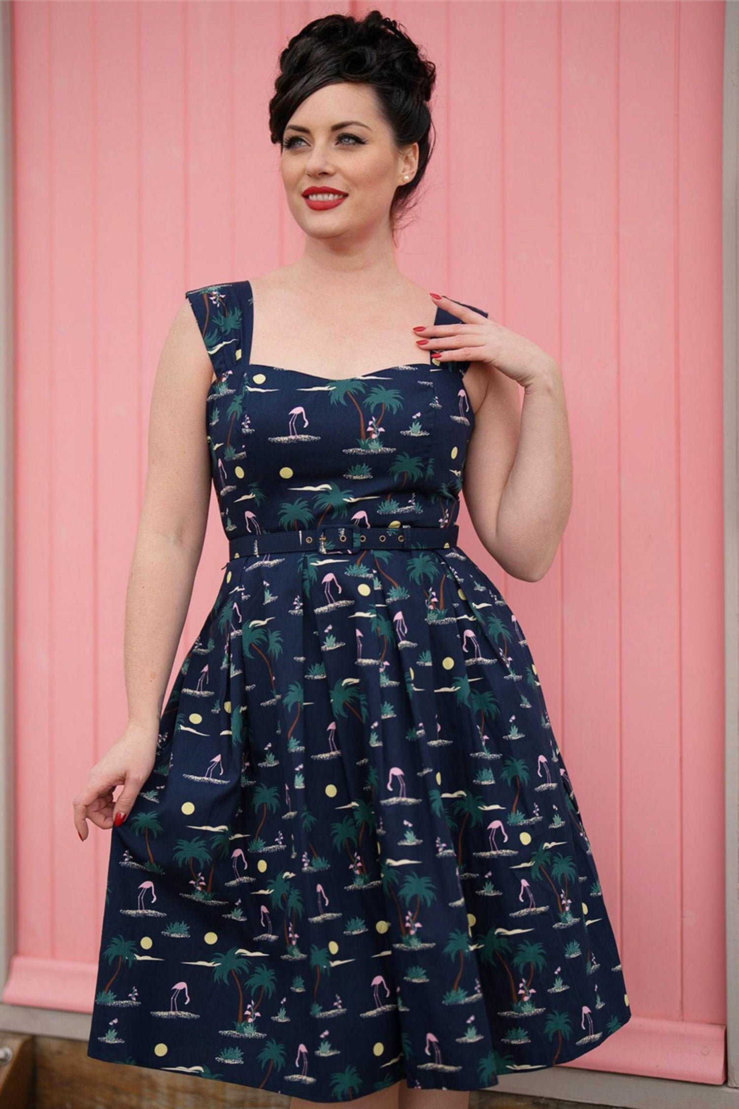 Jill Flamingo Palm Swing Dress