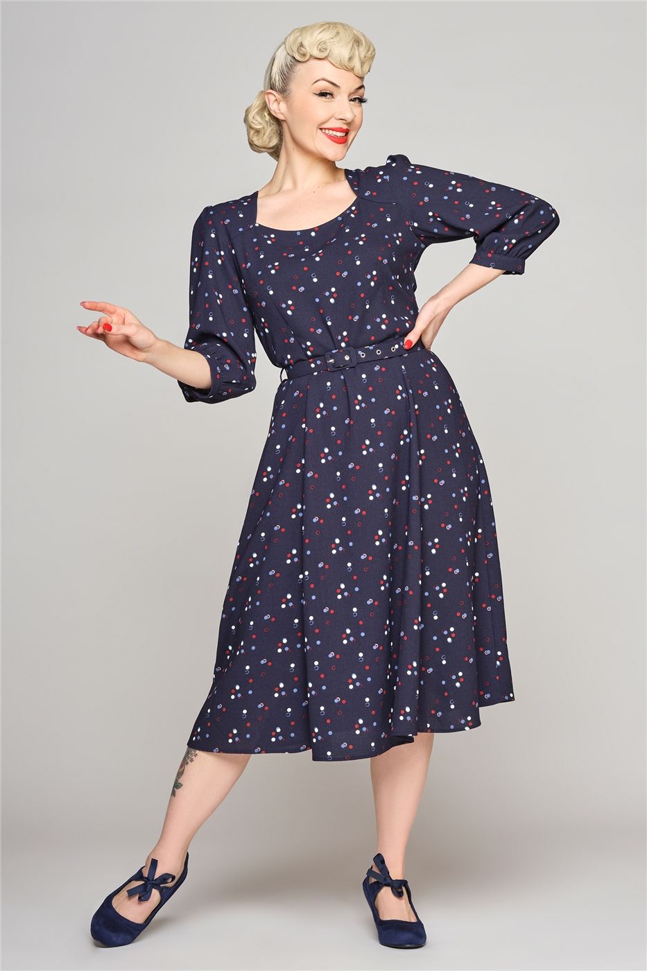 Emmalyn Chalk Polka Flared Dress